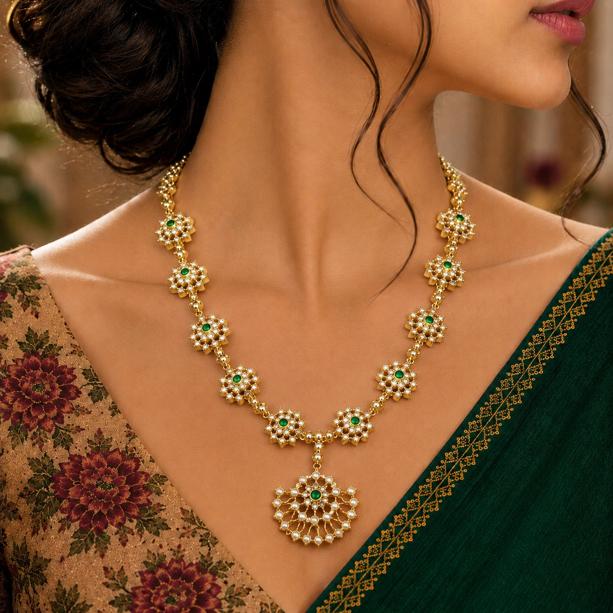 Flower Stone Necklace in Gold Plated Silver Ishna