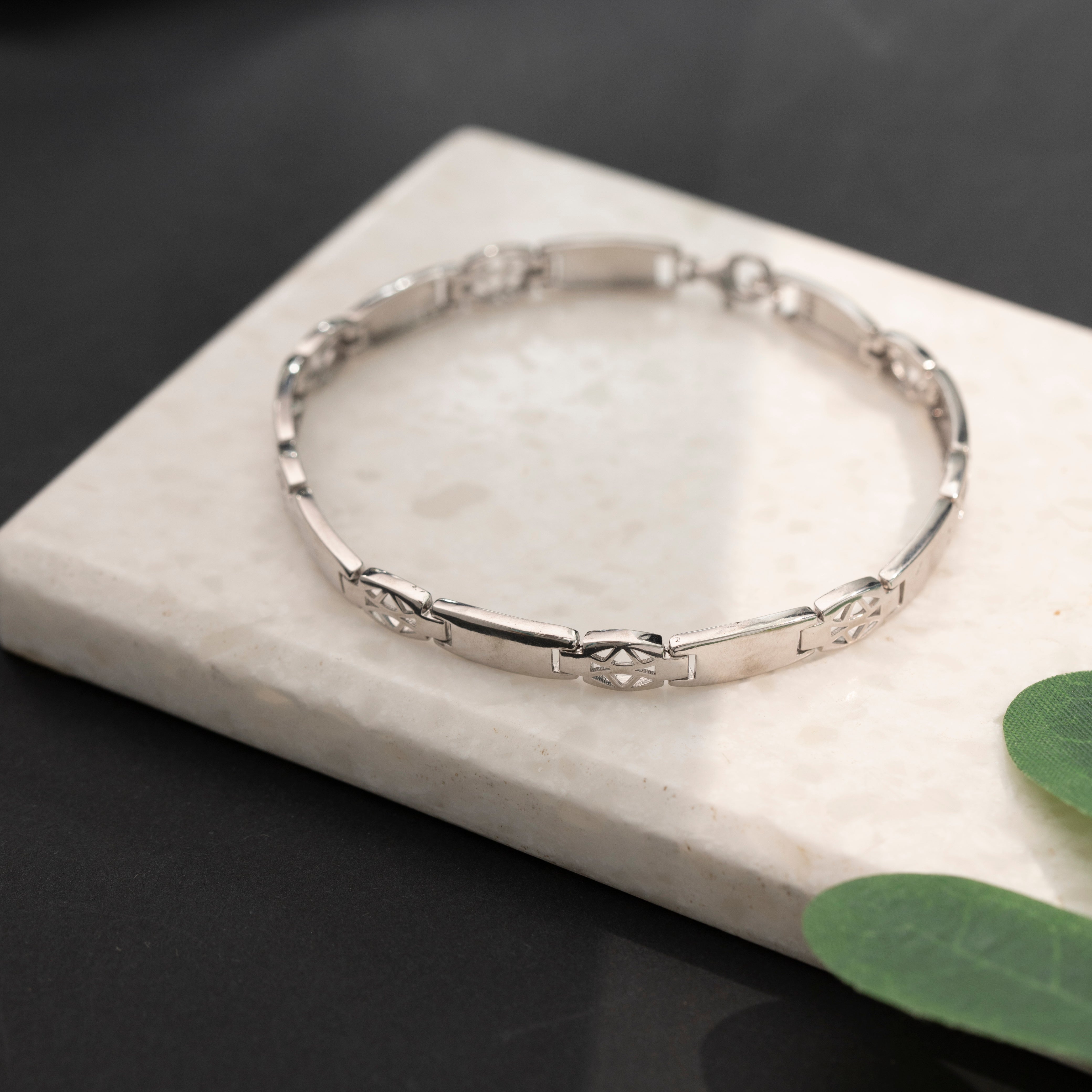 Geometric cutout silver bracelet for men