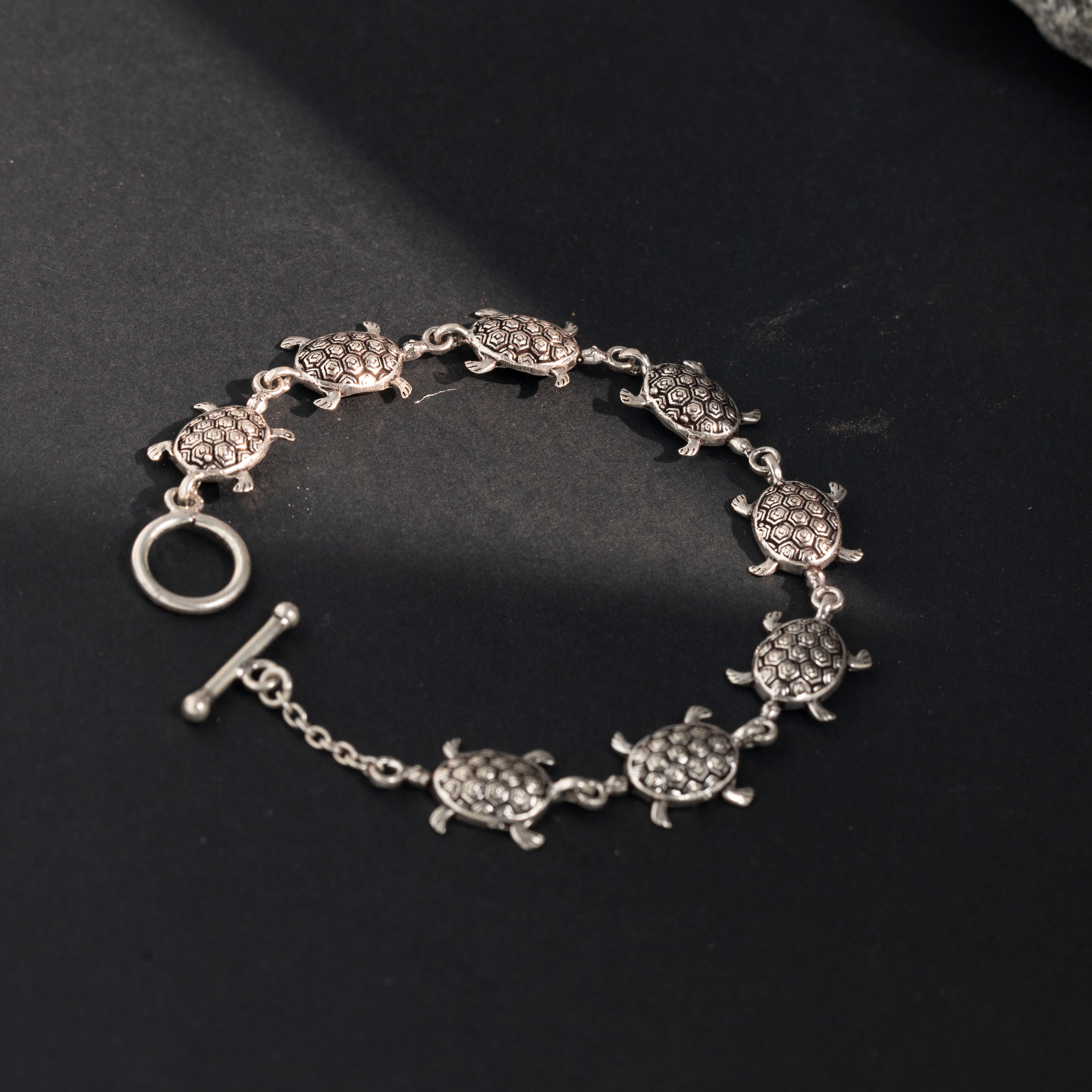 Geometric turtle silver charm bracelet