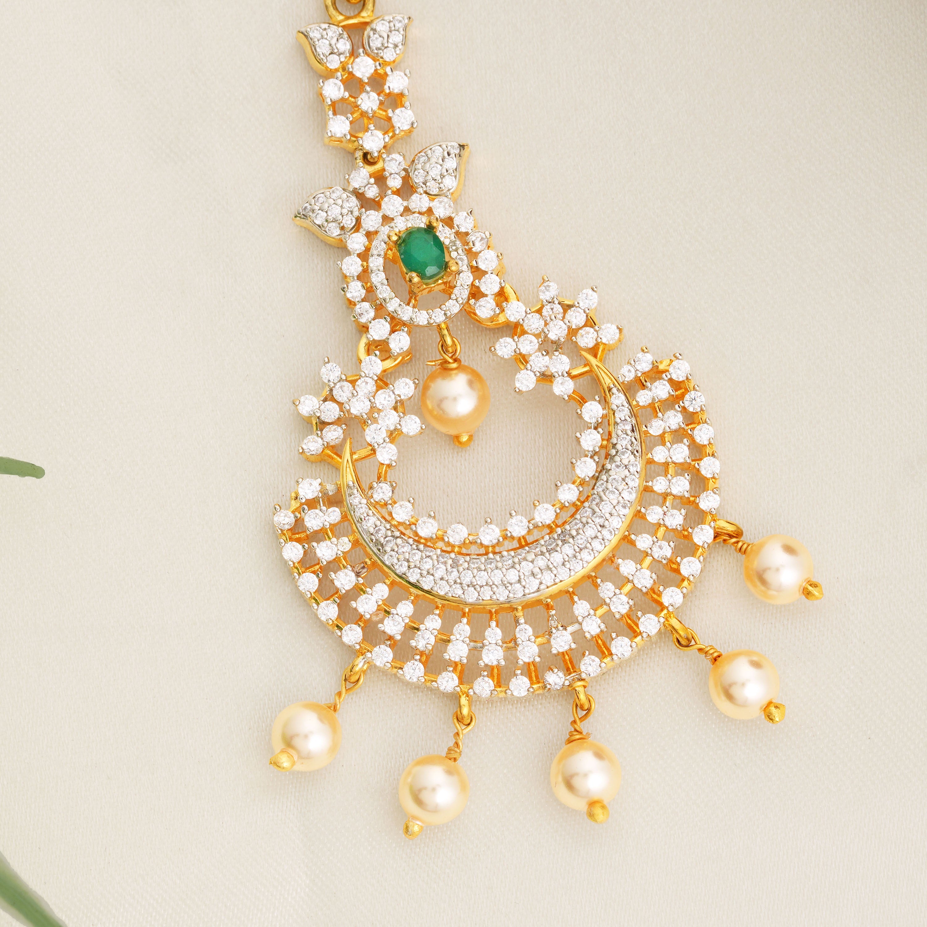 Gold-Plated Bridal Headpiece with CZ Stones Ishna