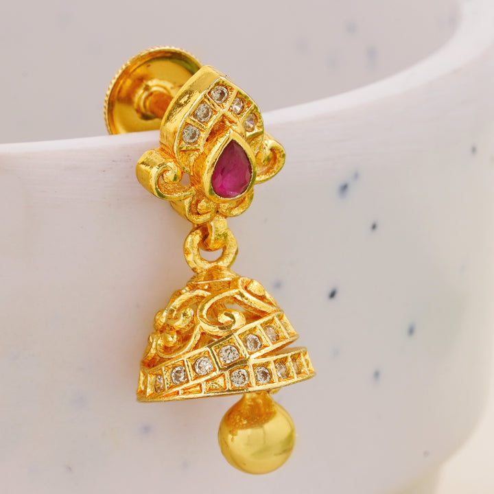 Gold-Tone Jimikki with Ruby and White Stones