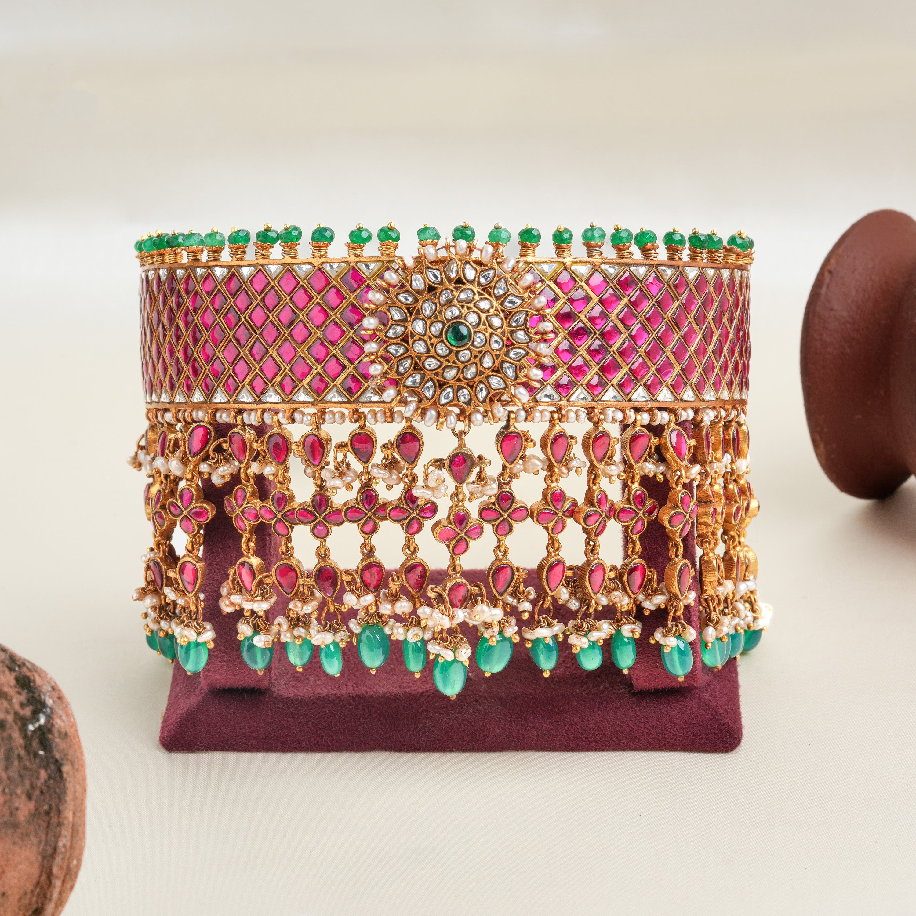 Gold-plated Kundan choker with ruby stones