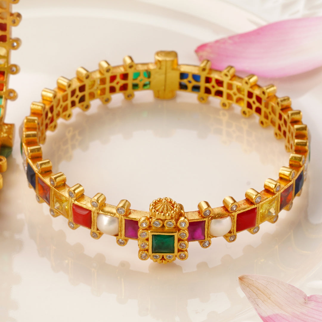 Gold-plated Navaratna bangle for women – festive jewellery collection