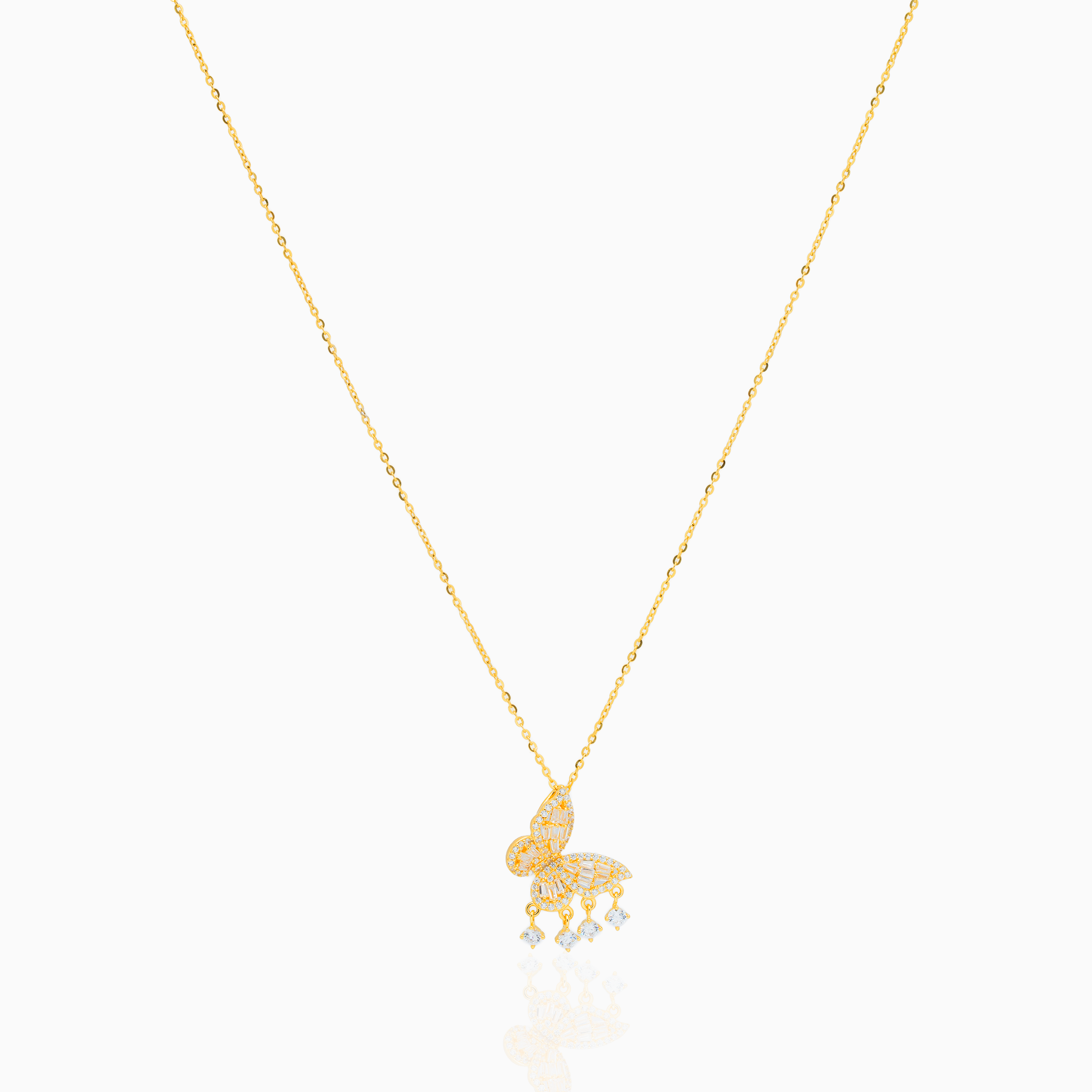Gold-plated butterfly pendant chain with CZ drops