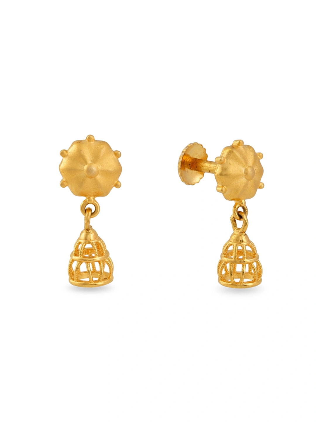 Gold-plated floral dome drop earrings