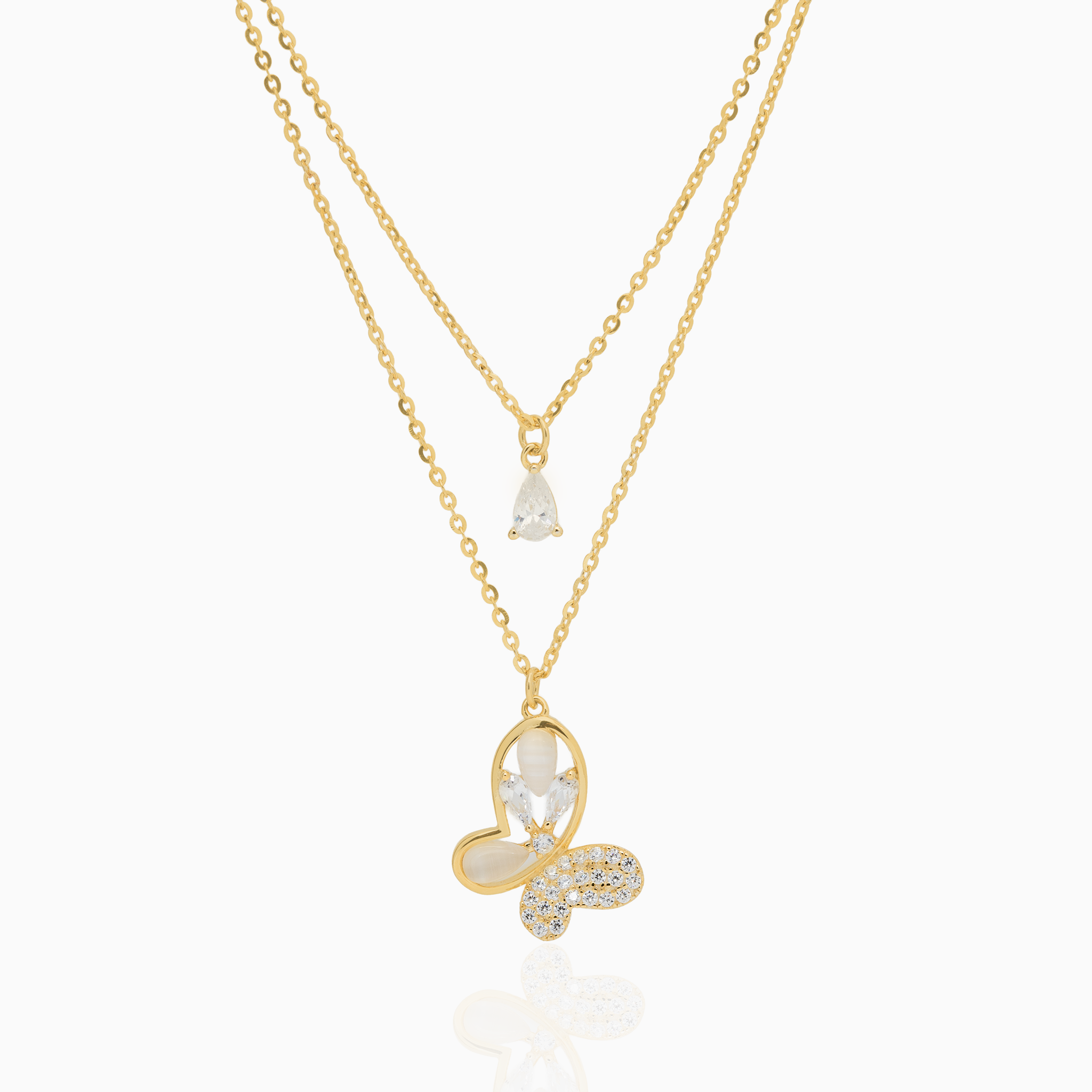 Gold-plated layered butterfly pendant chain
