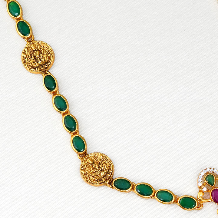 Gold-plated silver necklace with emerald stones and Lakshmi pendant b
