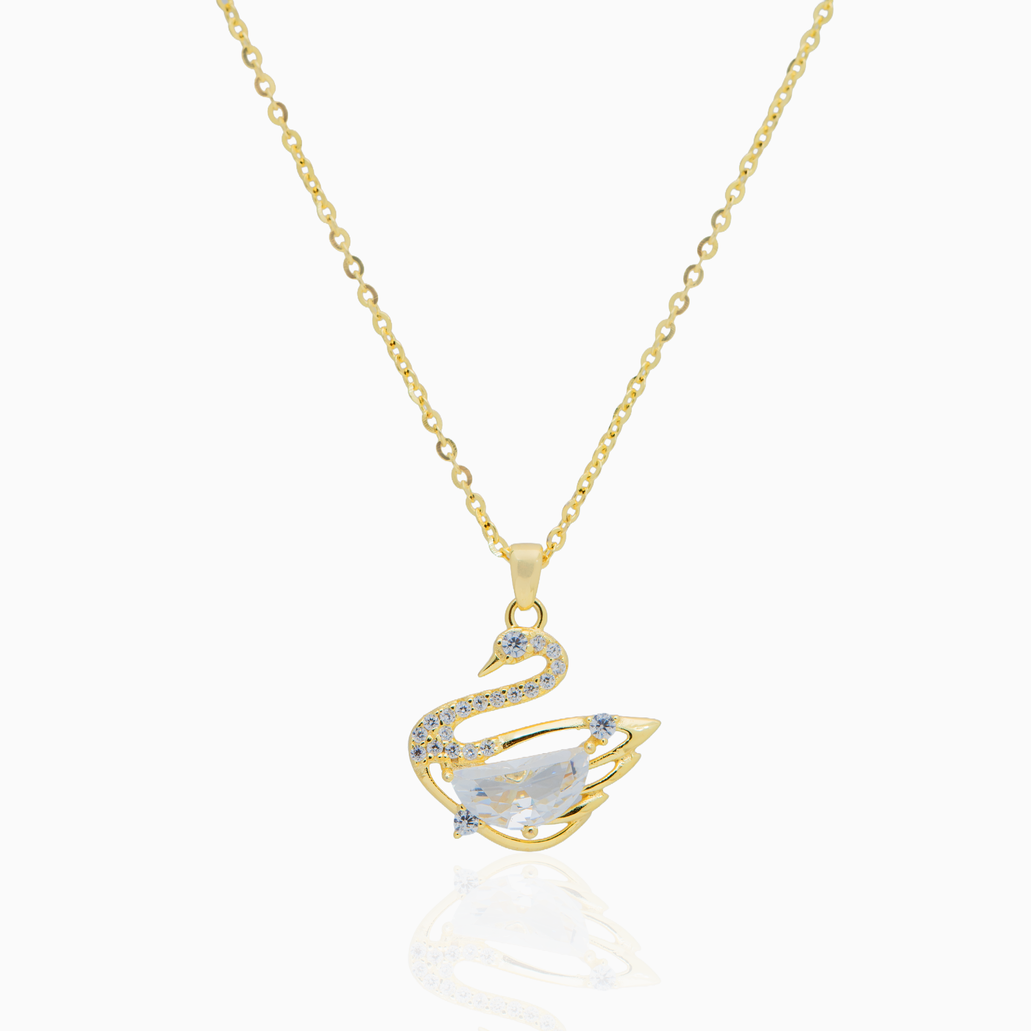 Gold-plated swan pendant chain with cubic zirconia