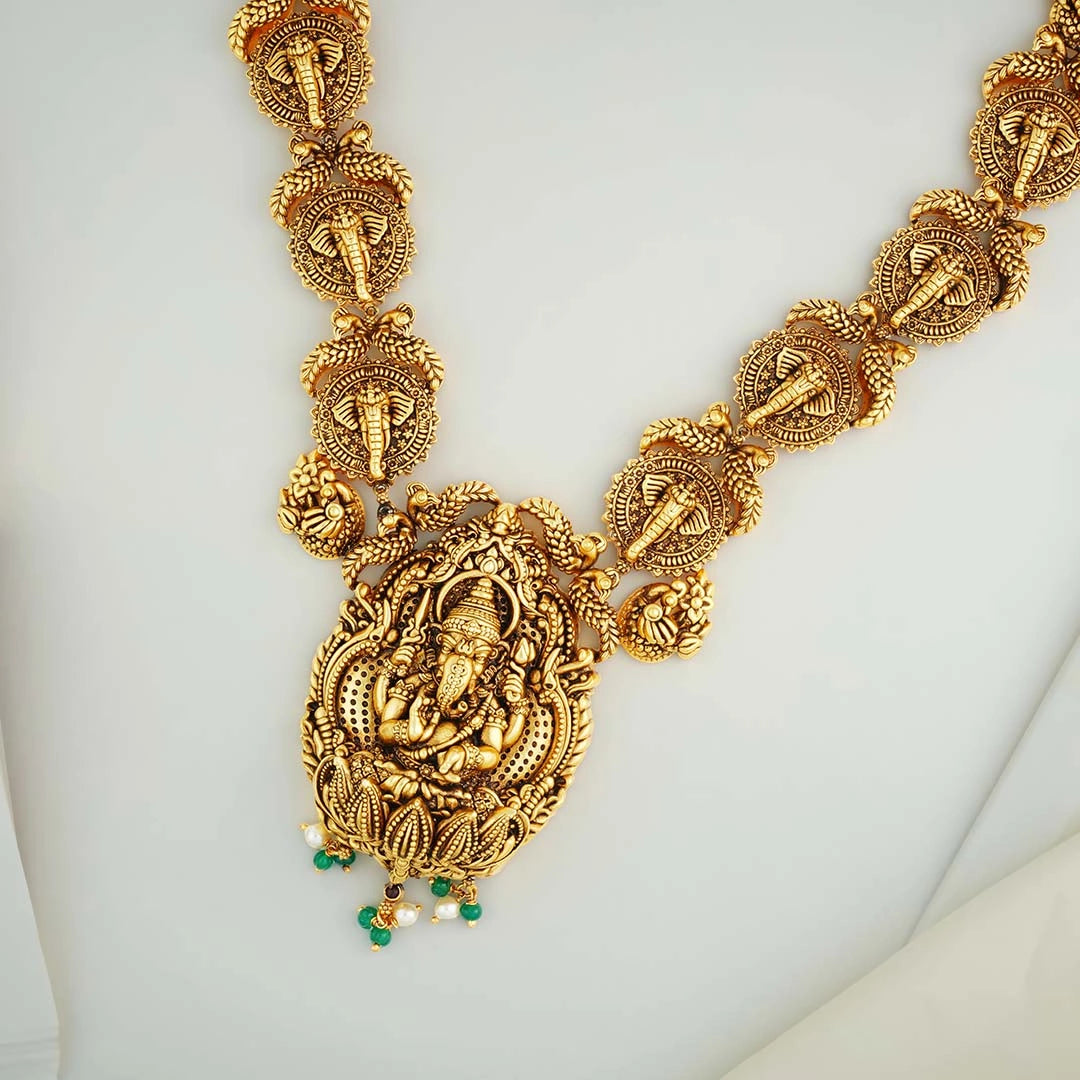 Gold Plated Antique Ganesha Haram
