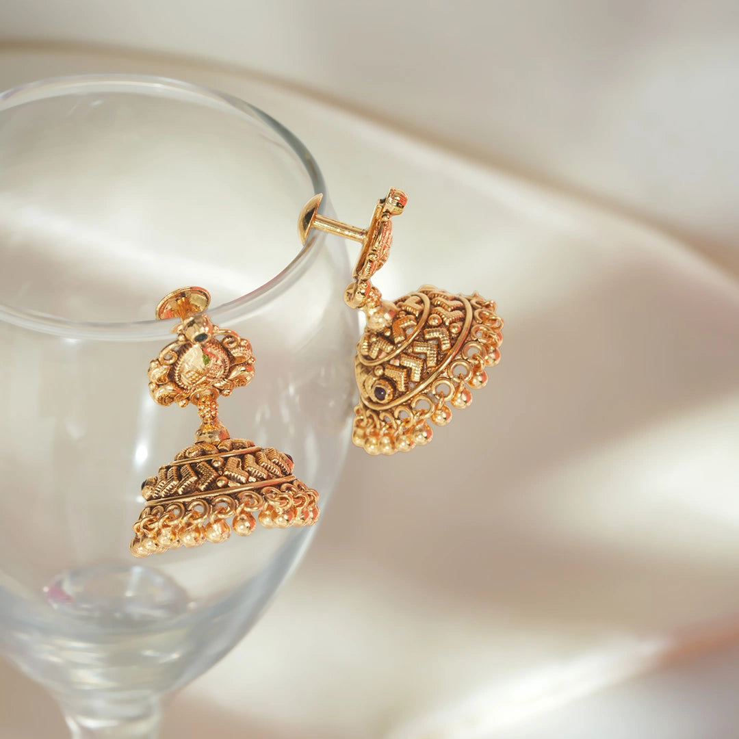 Gold Plated Antique Jhumka Earrings Ishna