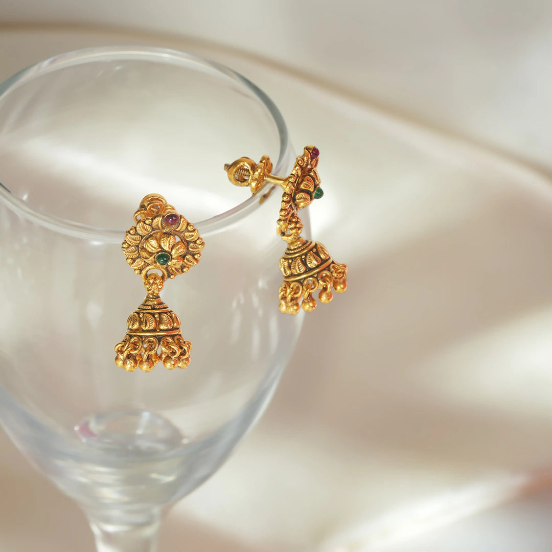 Gold Plated Antique Kemp Jhumka Earrings Ishna