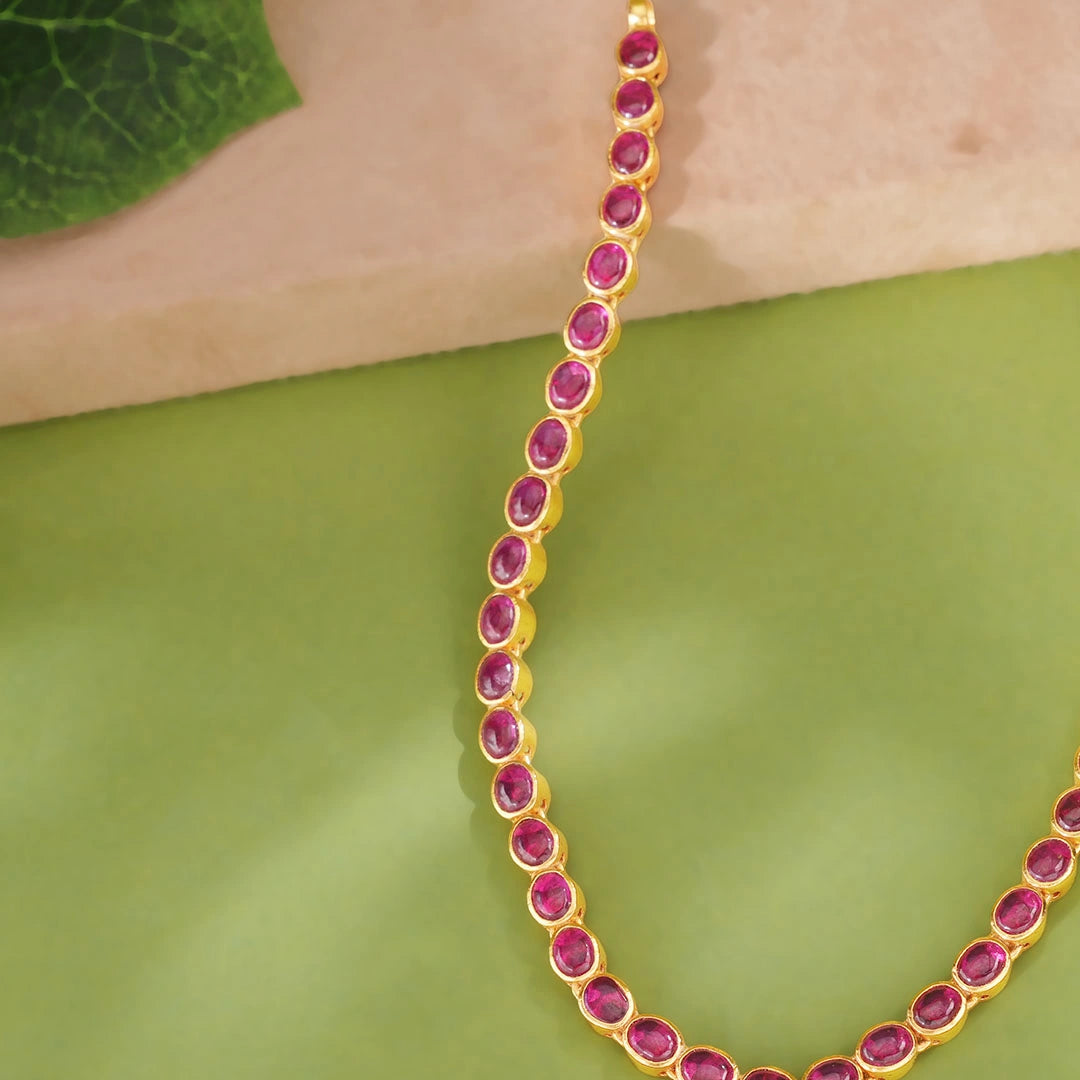Gold Plated Antique Kemp Stone Necklace Ishna