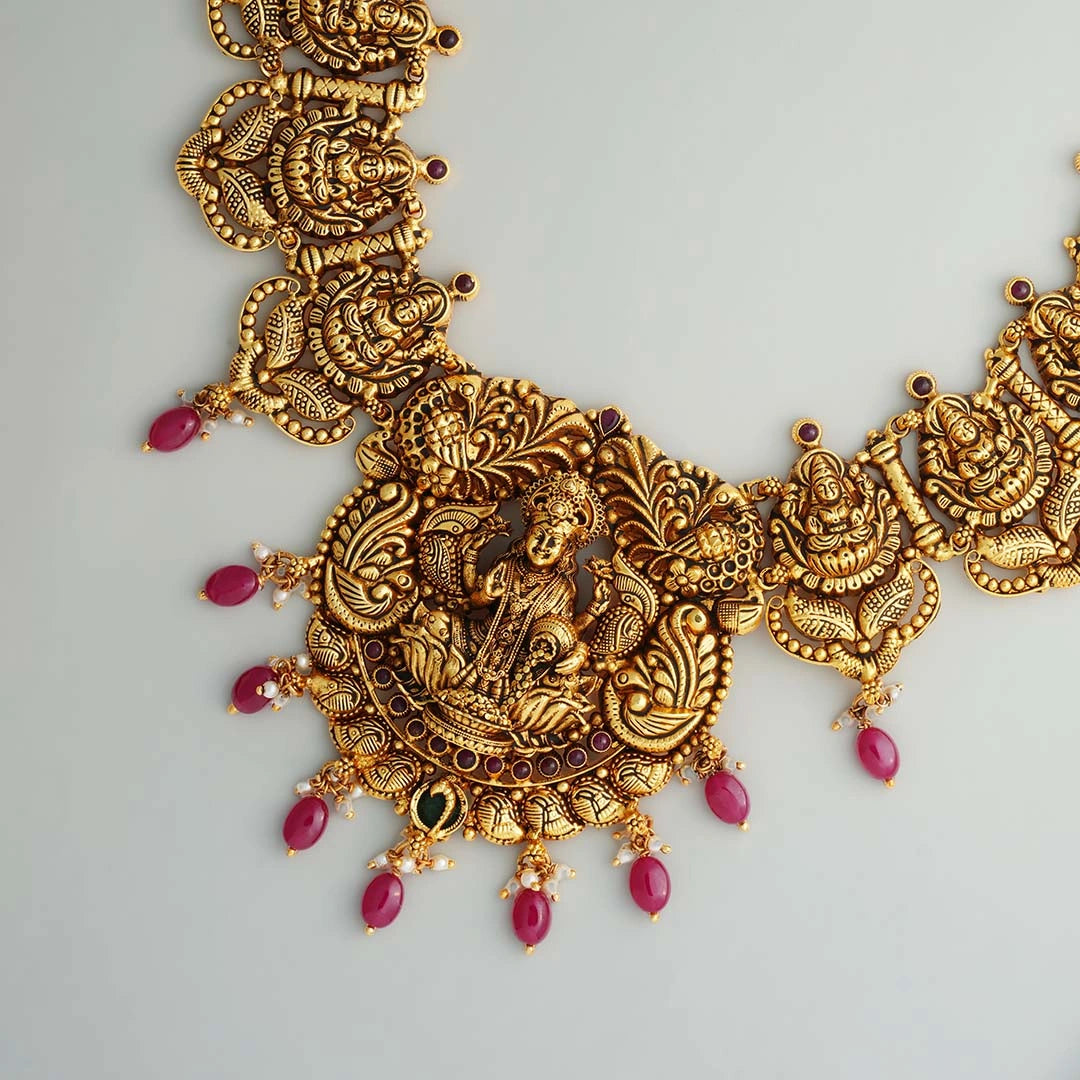 Gold Plated Antique Nakshi Motif Haram Ishna