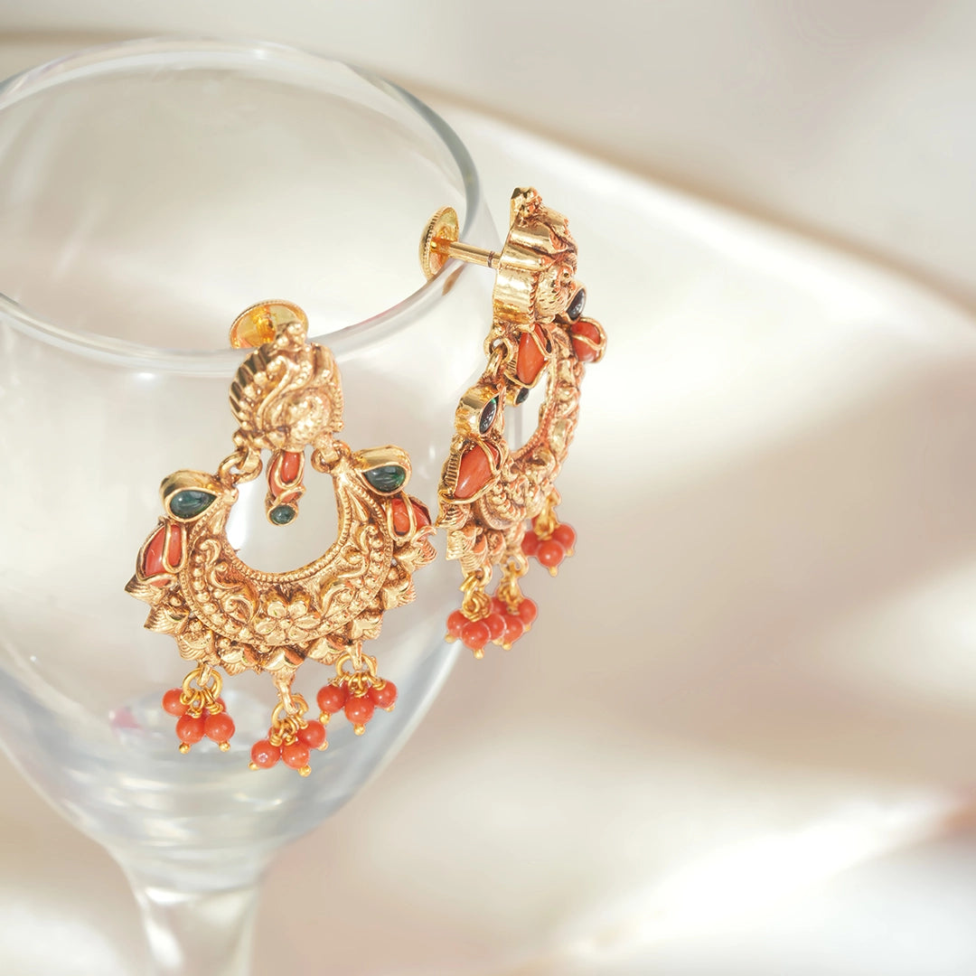 Gold Plated Antique Peacock Earrings Ishna