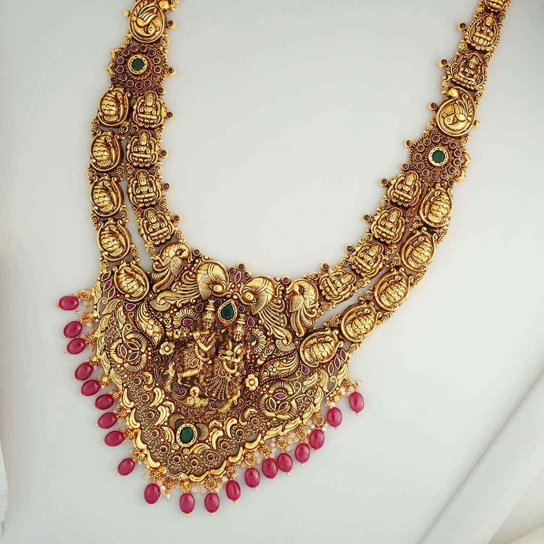 Gold Plated Antique Radha Krishna Haram Ishna