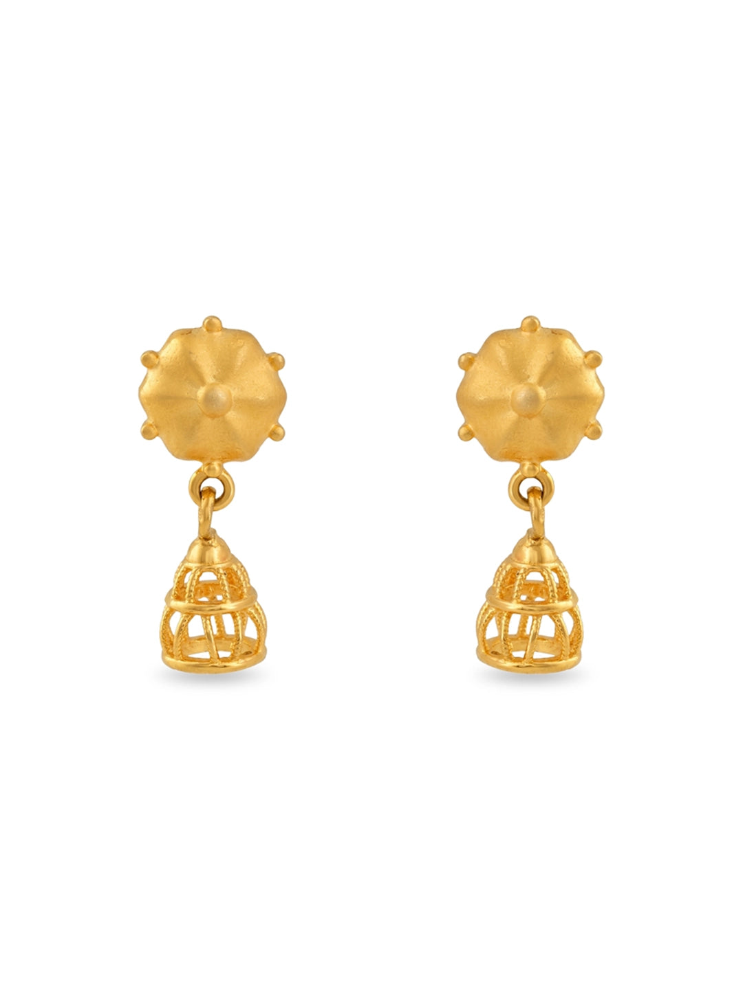 Gold Plated Floral Dome Drop Earrings