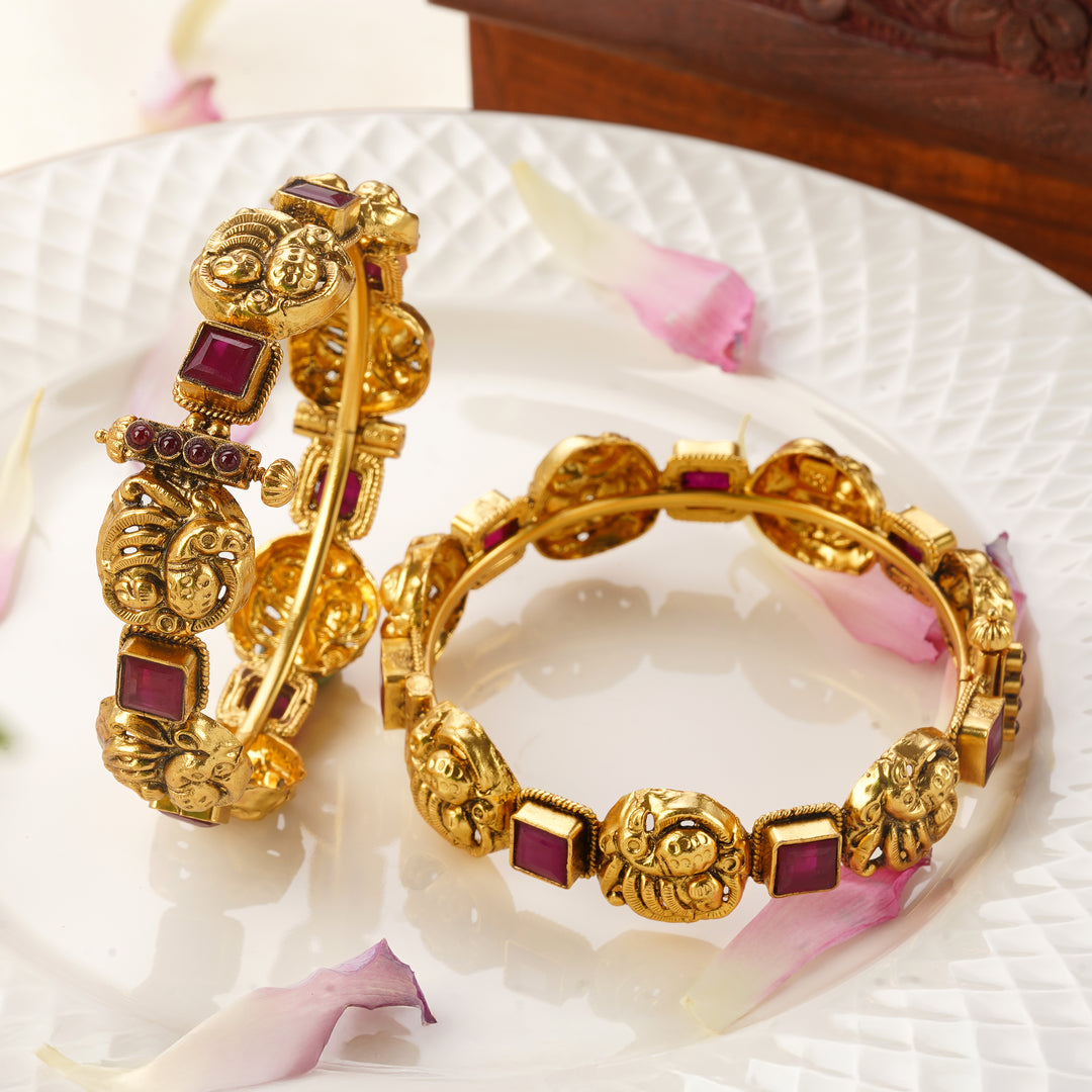Gold Plated Nagas Annam Ruby Bangles for Weddings and Festivals