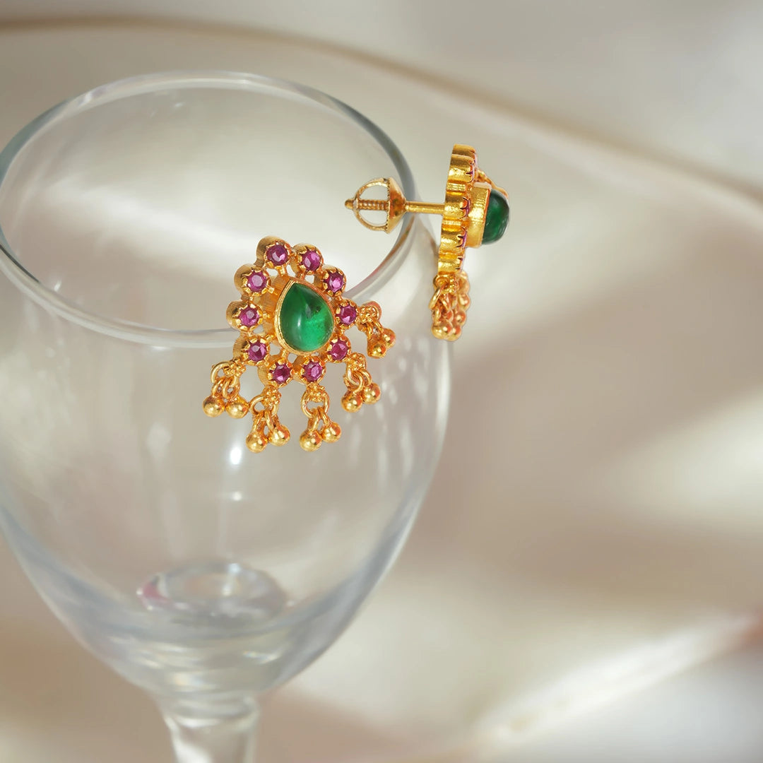 Gold Plated Ruby Emerald Stone Earrings Ishna