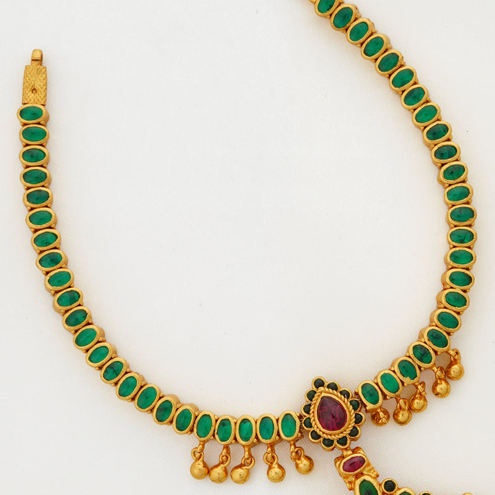 Gold Plated Ruby Green Necklace with Kemp Stones