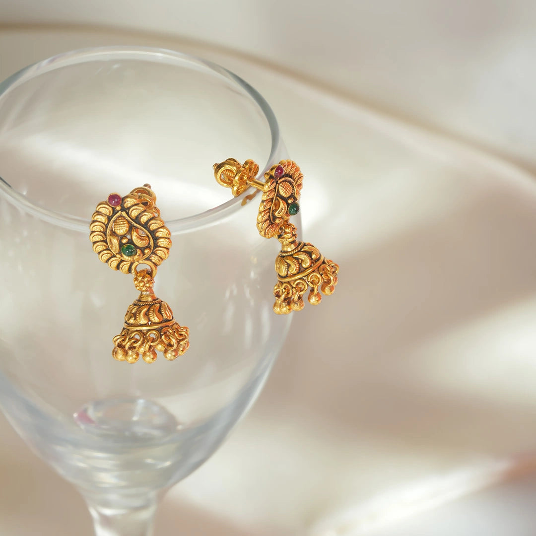 Gold Plated Ruby Jhumka Earrings Ishna
