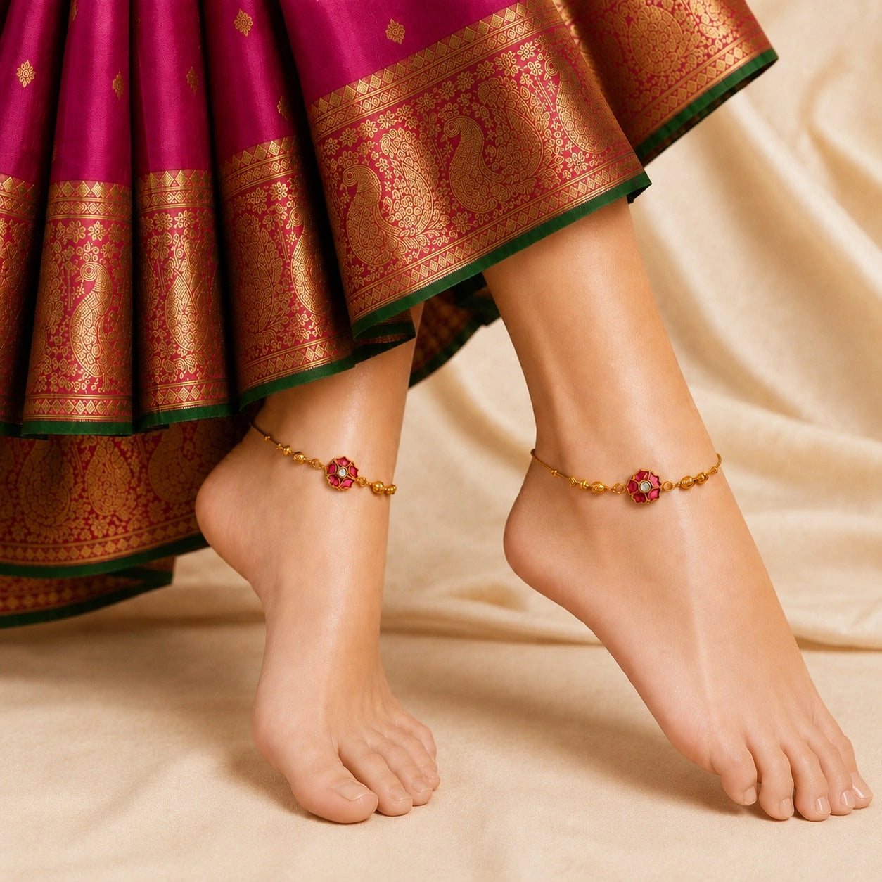 Gold Plated Ruby Stone Payal Ishna