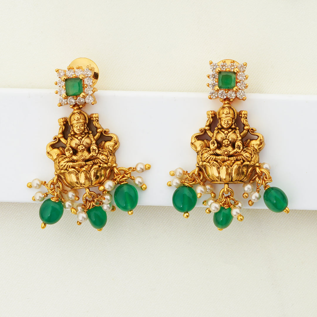 Gold plated Stud Lakshmi Motifs and Emerald Stones