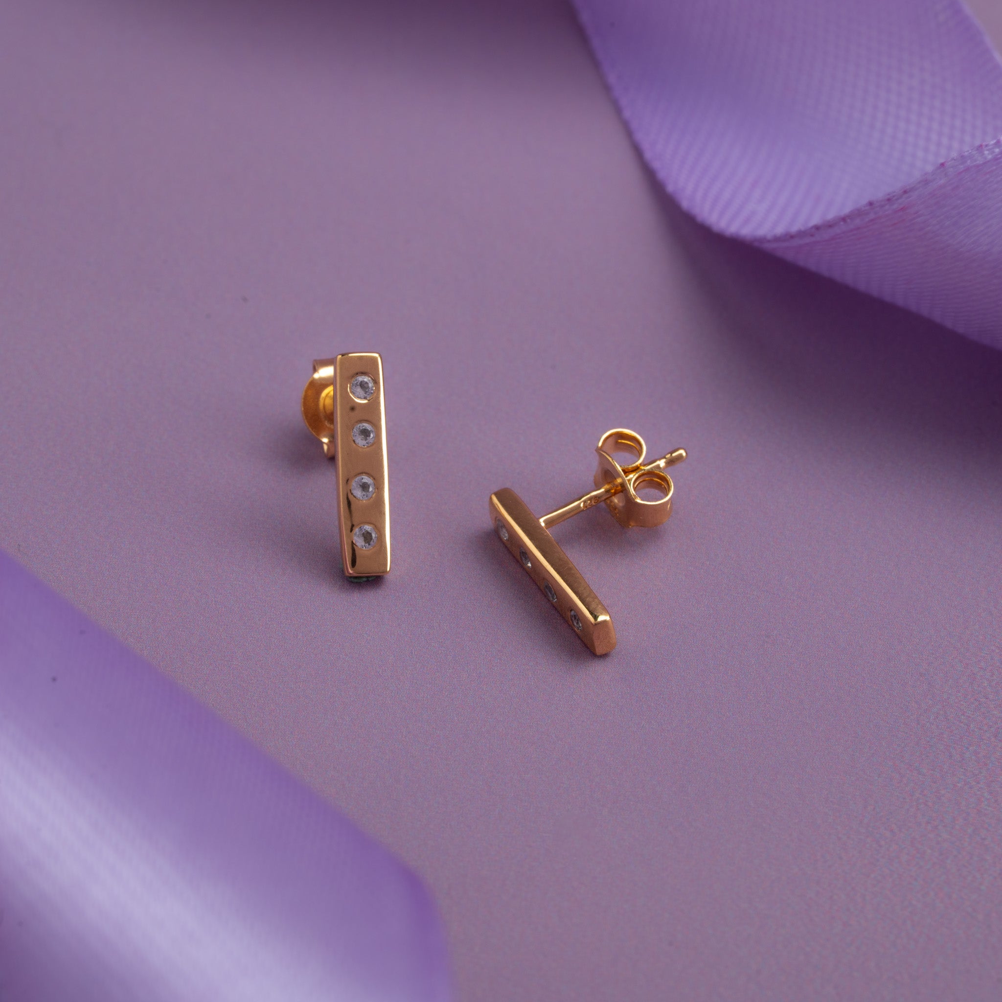 Gold plated bar stud earrings