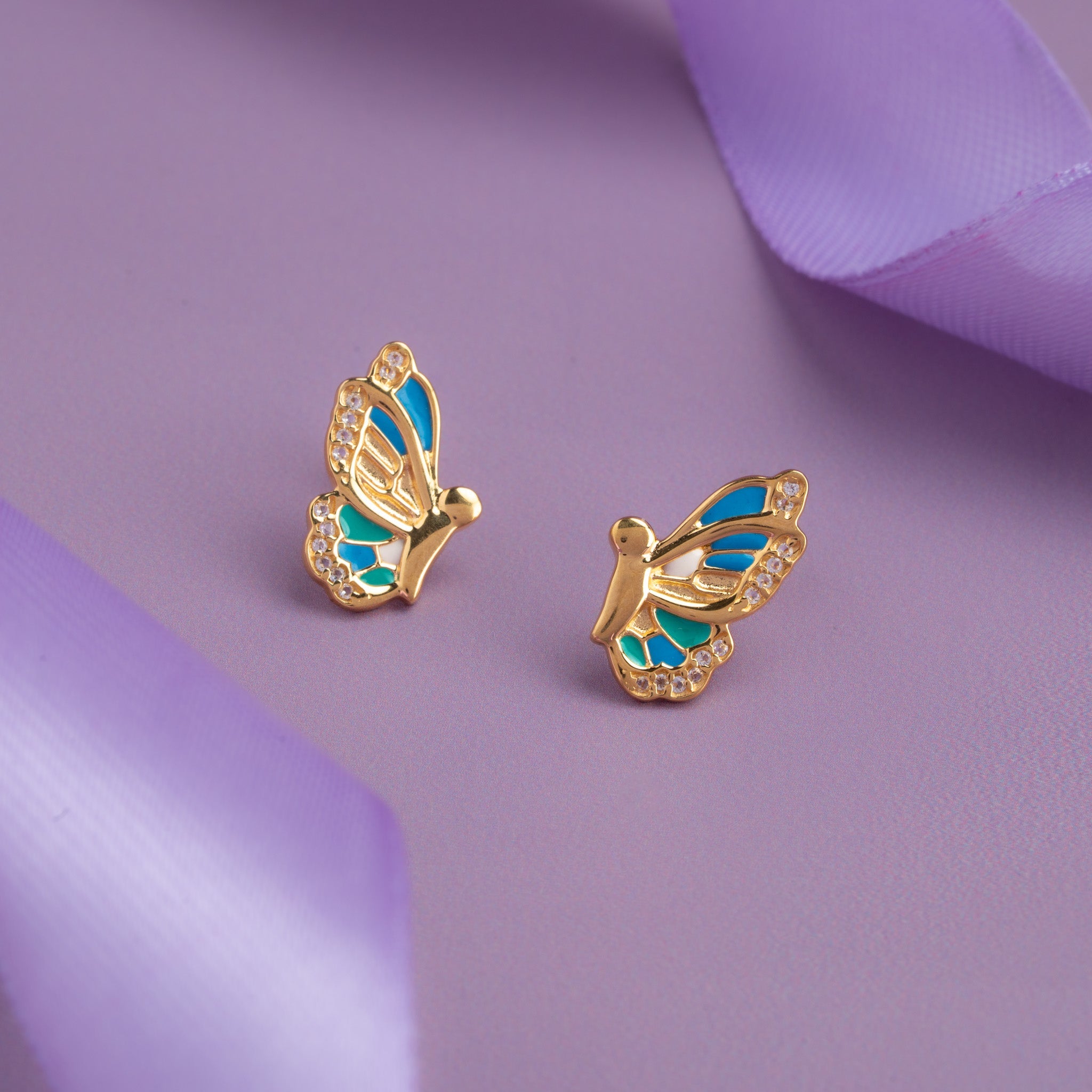 Gold plated butterfly stud earrings