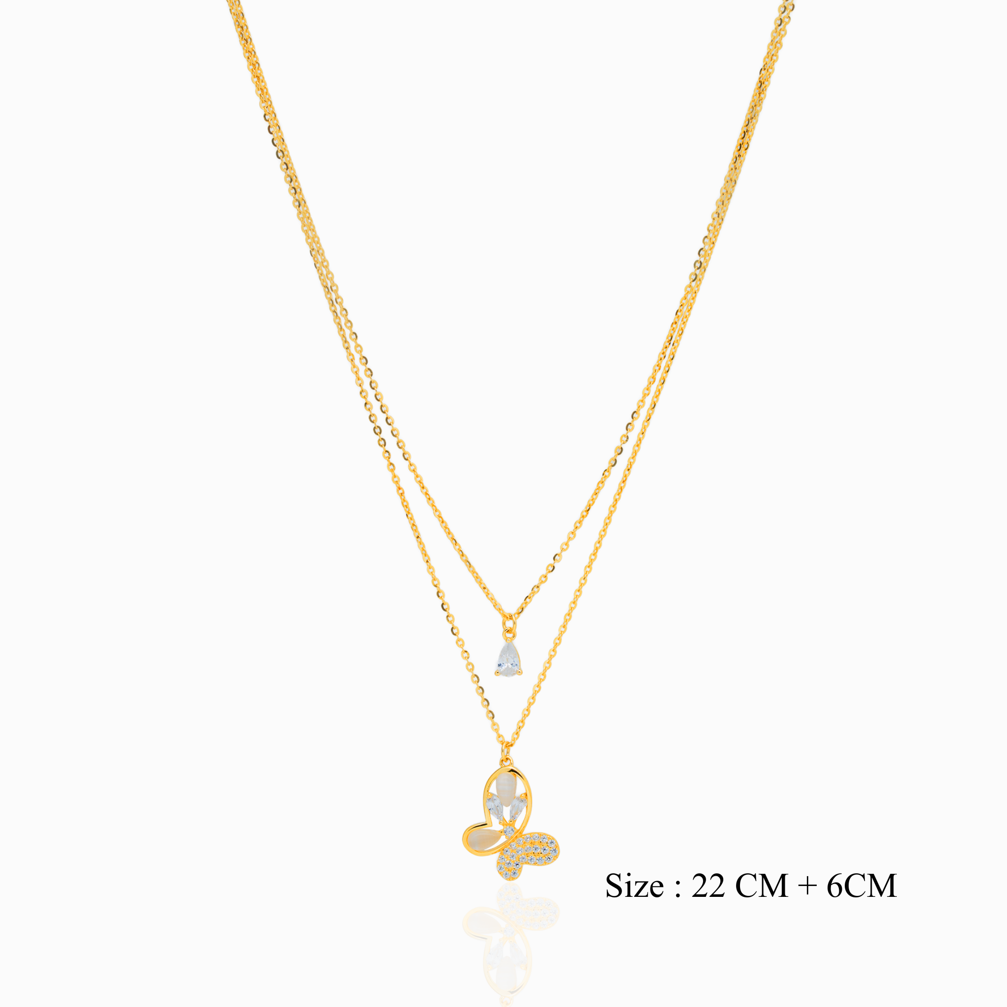 Gold plated dual layer butterfly pendant chain Ishna