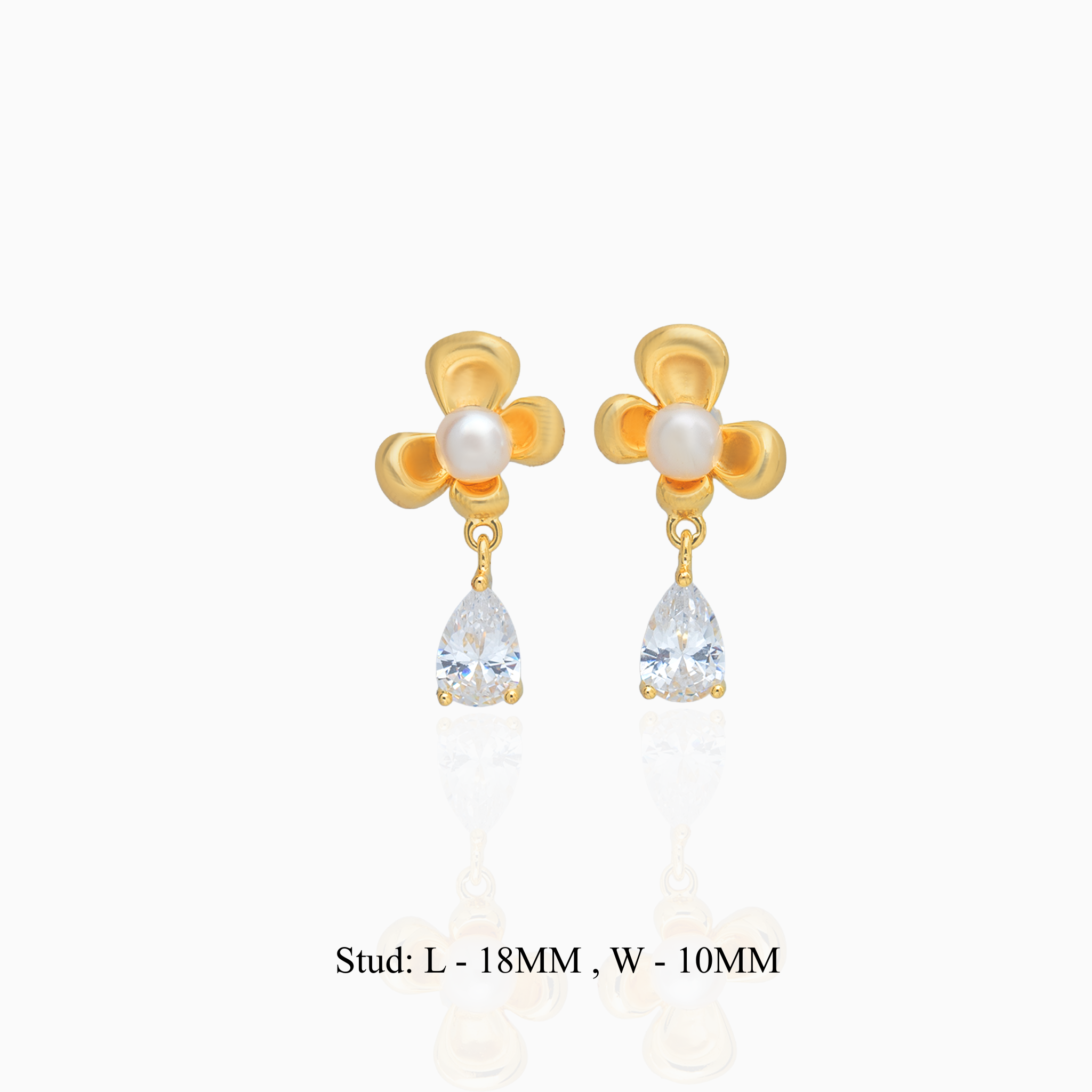 Gold plated floral pearl drop stud earrings Ishna