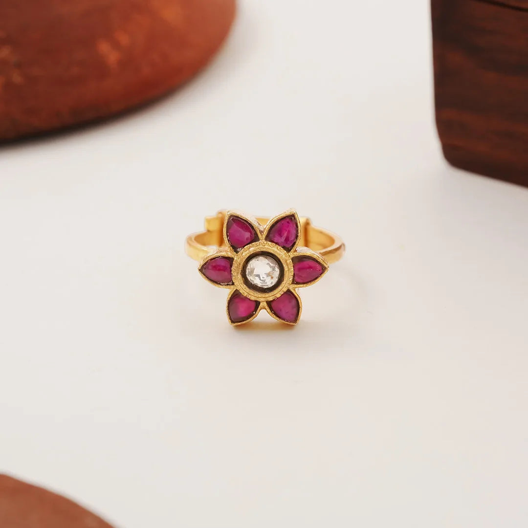 Gold plated floral ring for women