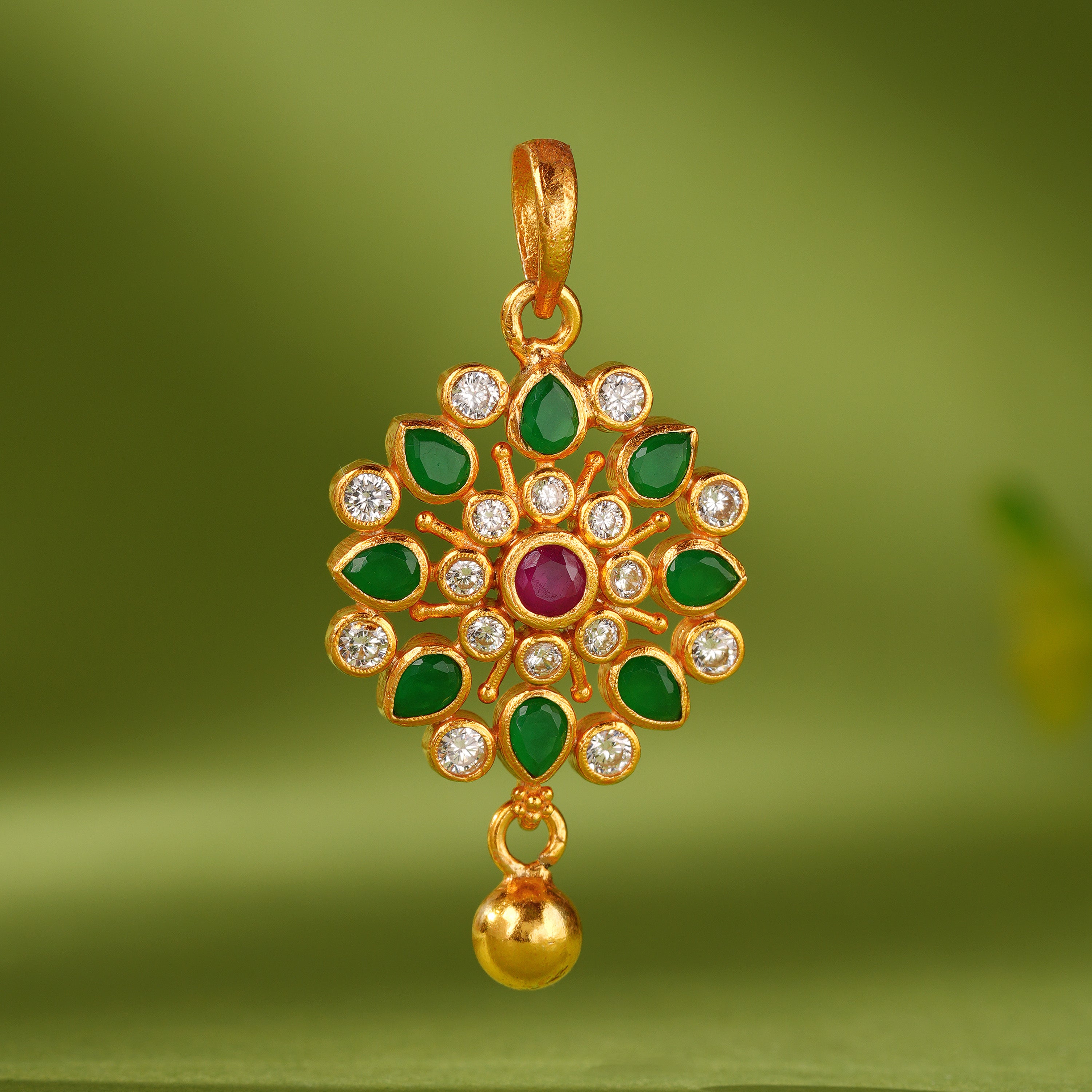 Gold plated floral ruby stone pendant