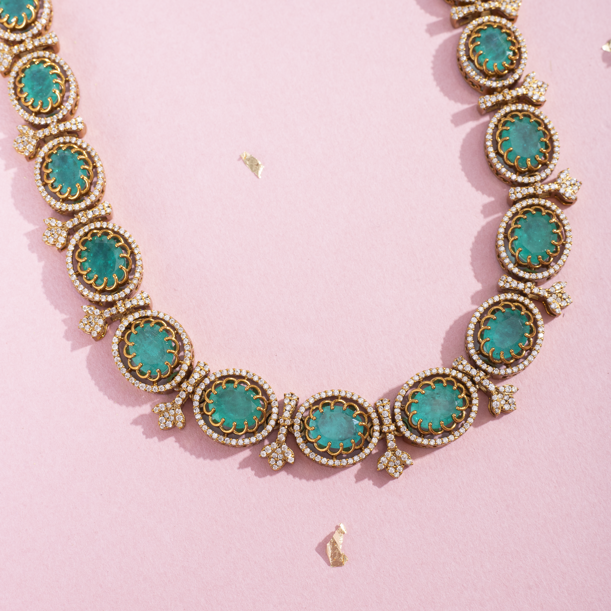 Gold plated green gemstone necklace