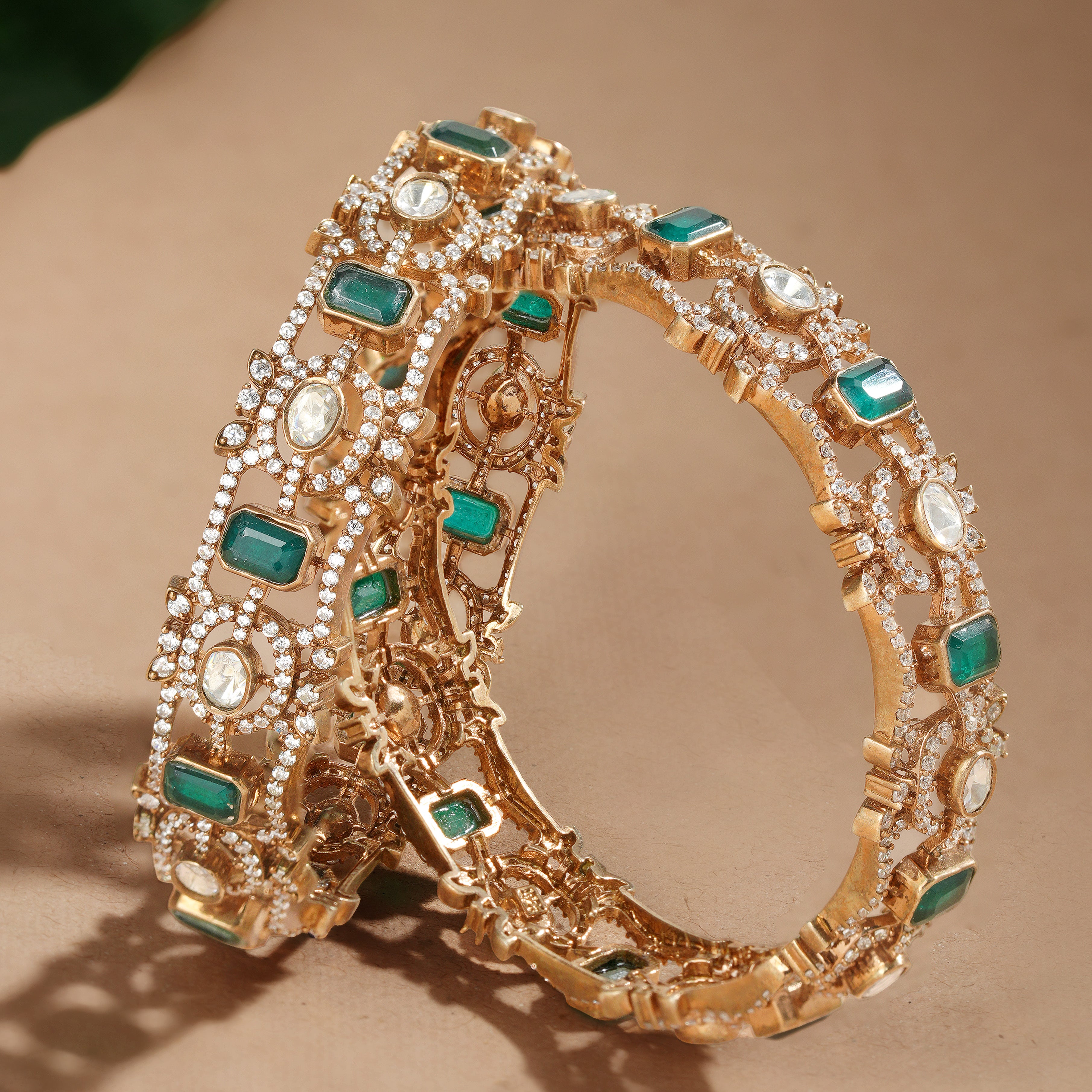 Gold plated green stone bangle