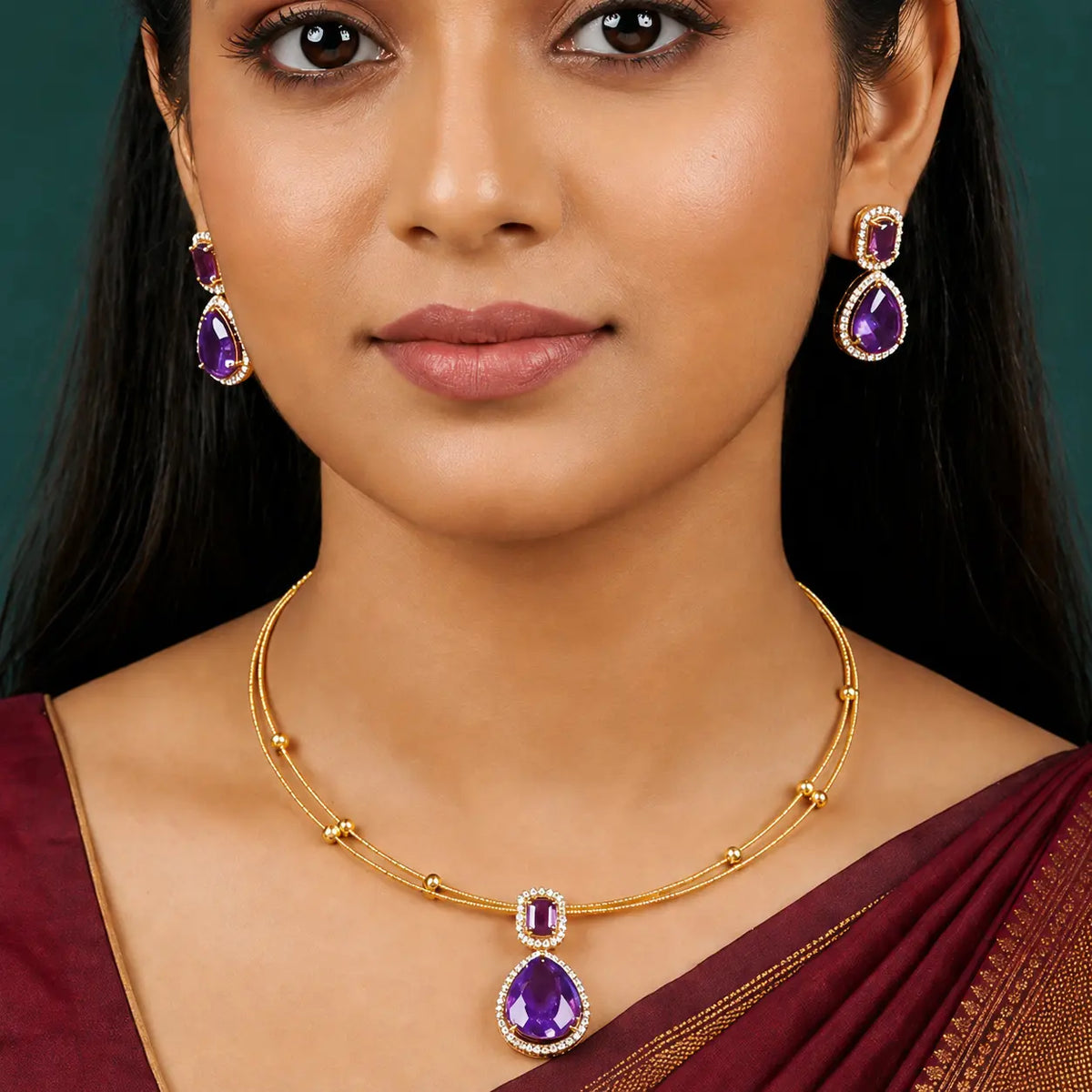 Gold plated purple jewellery set for women