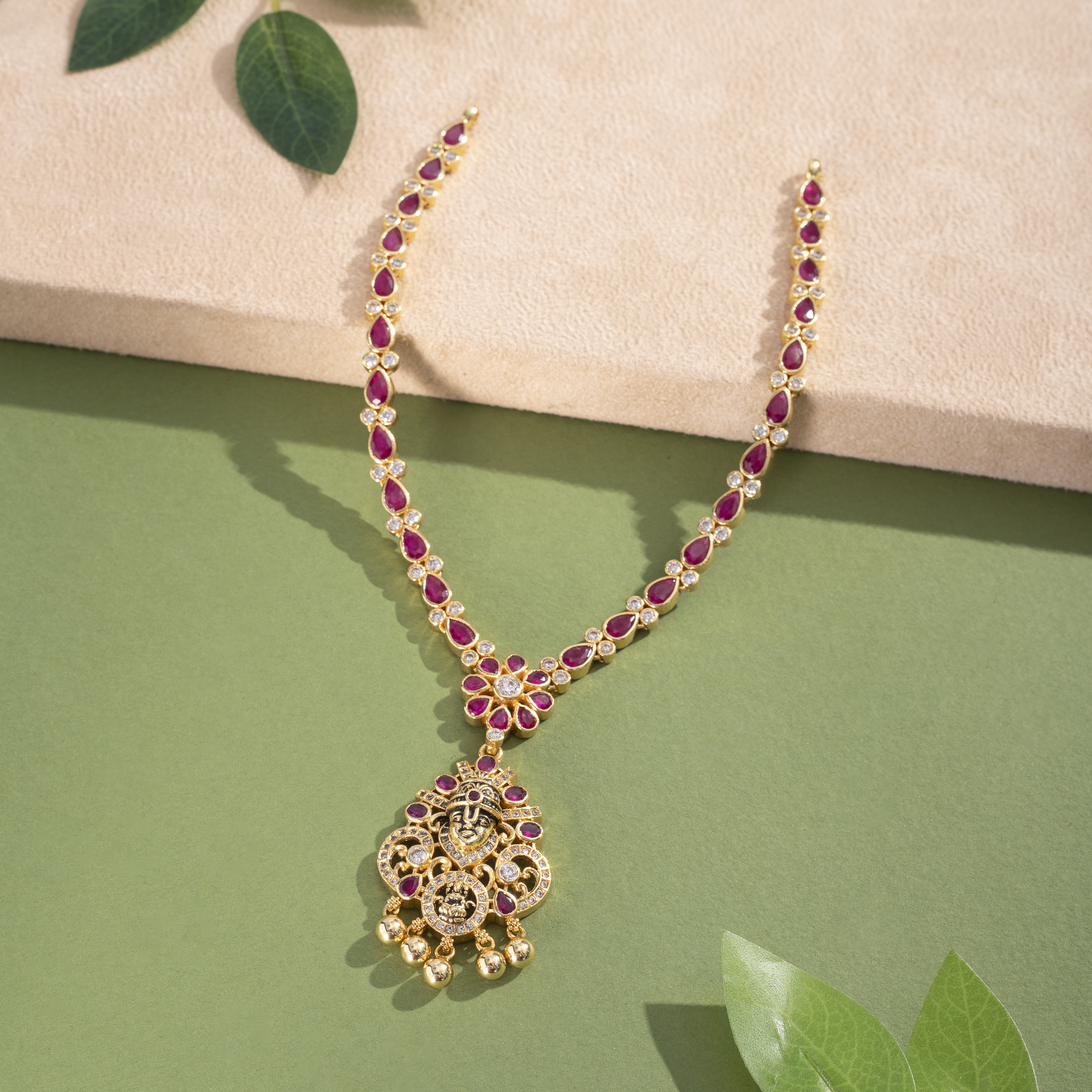 Gold plated ruby stone necklace