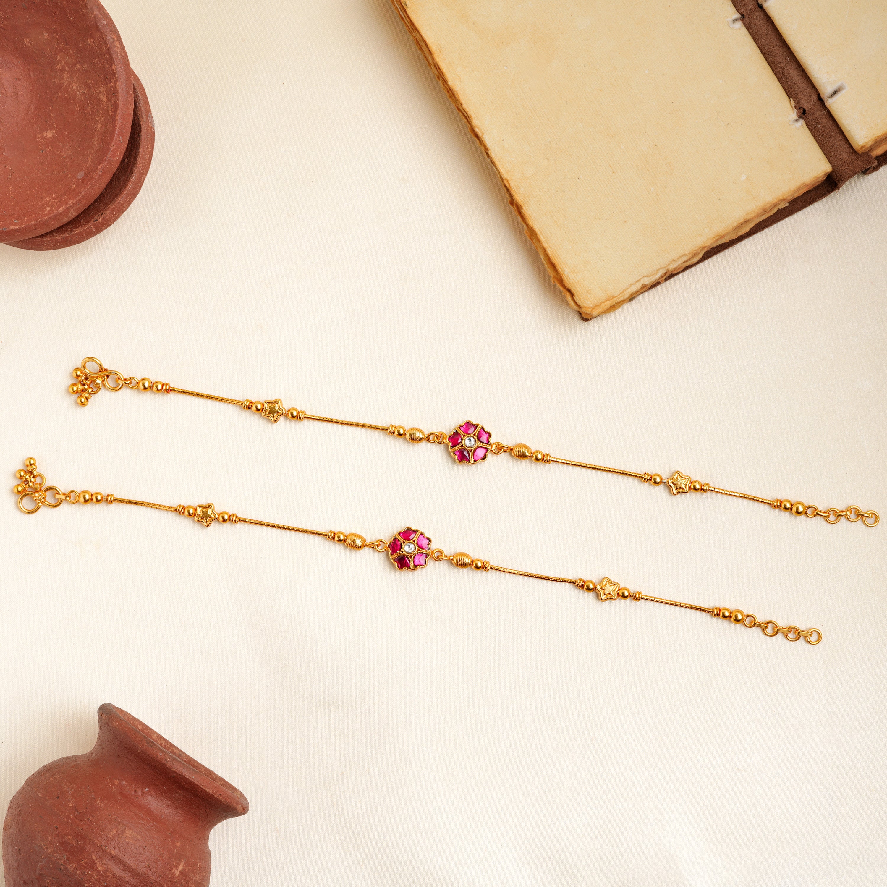 Gold plated ruby stone payal Ishna 