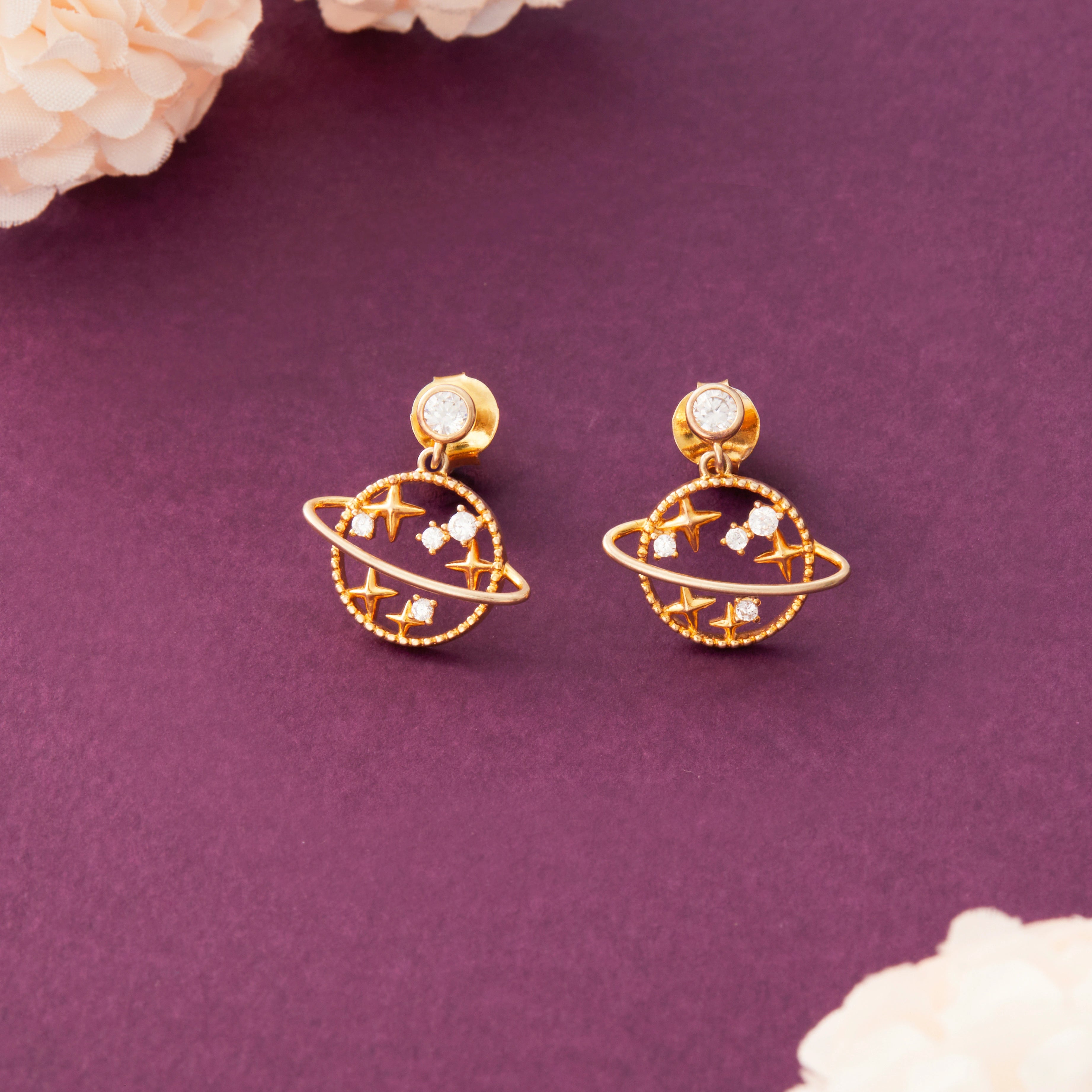 Gold plated Silver Saturn Drop Stud Earrings Ishna