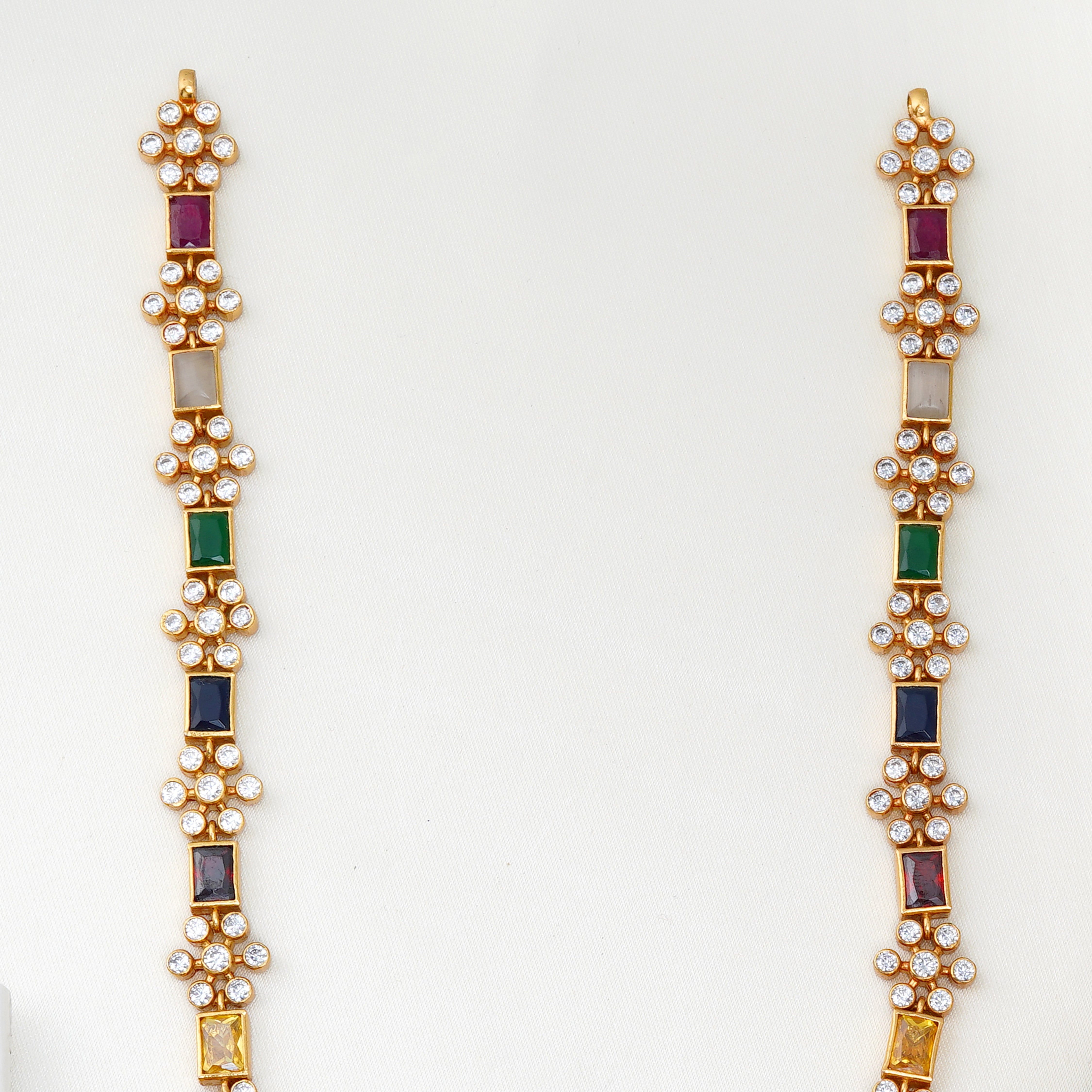 Gold plated silver necklace with Navarathnam stones