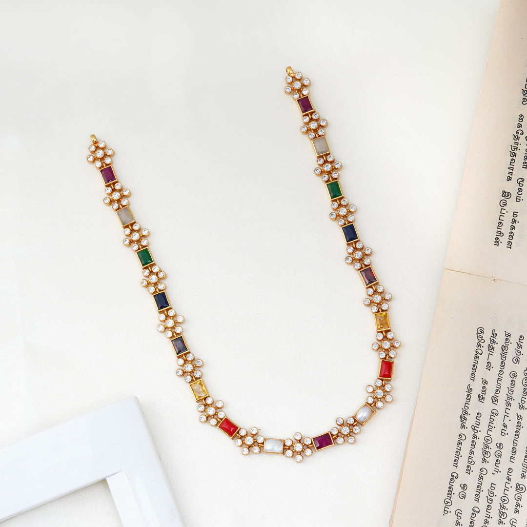 Gold plated silver necklace with multicolor stones