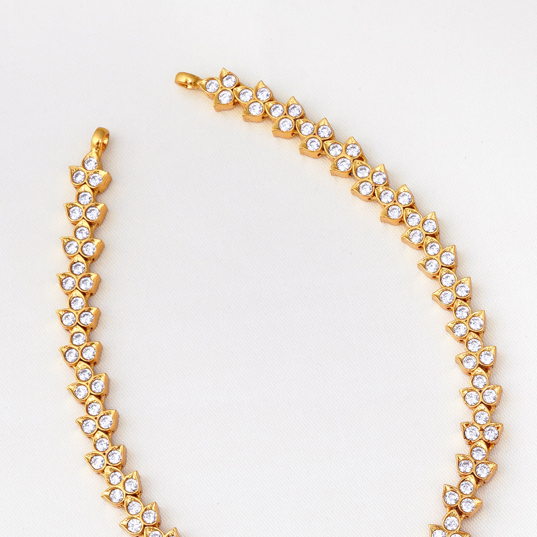 Gold plated silver stone haram with white stones