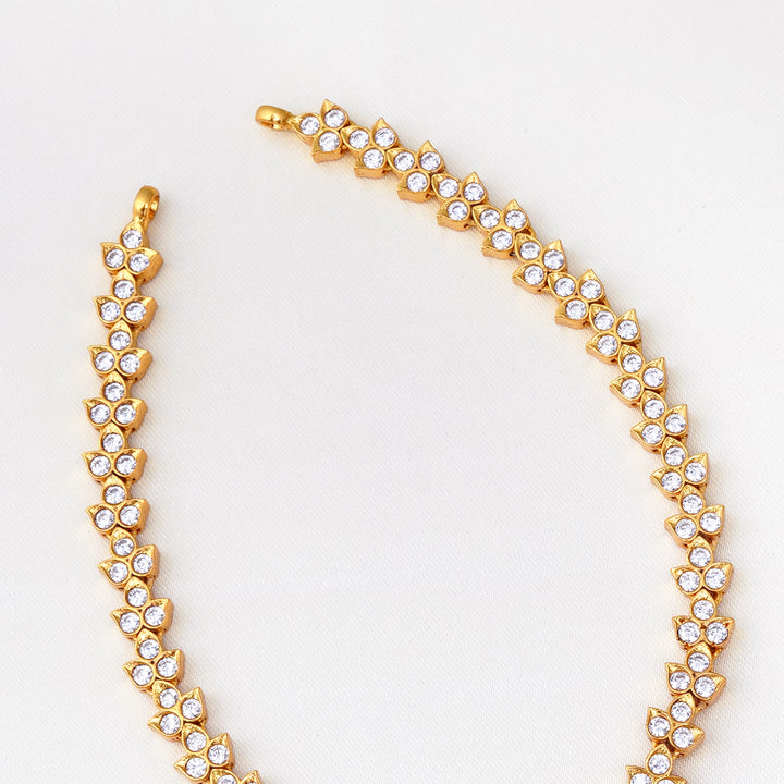 Gold plated silver stone haram with white stones