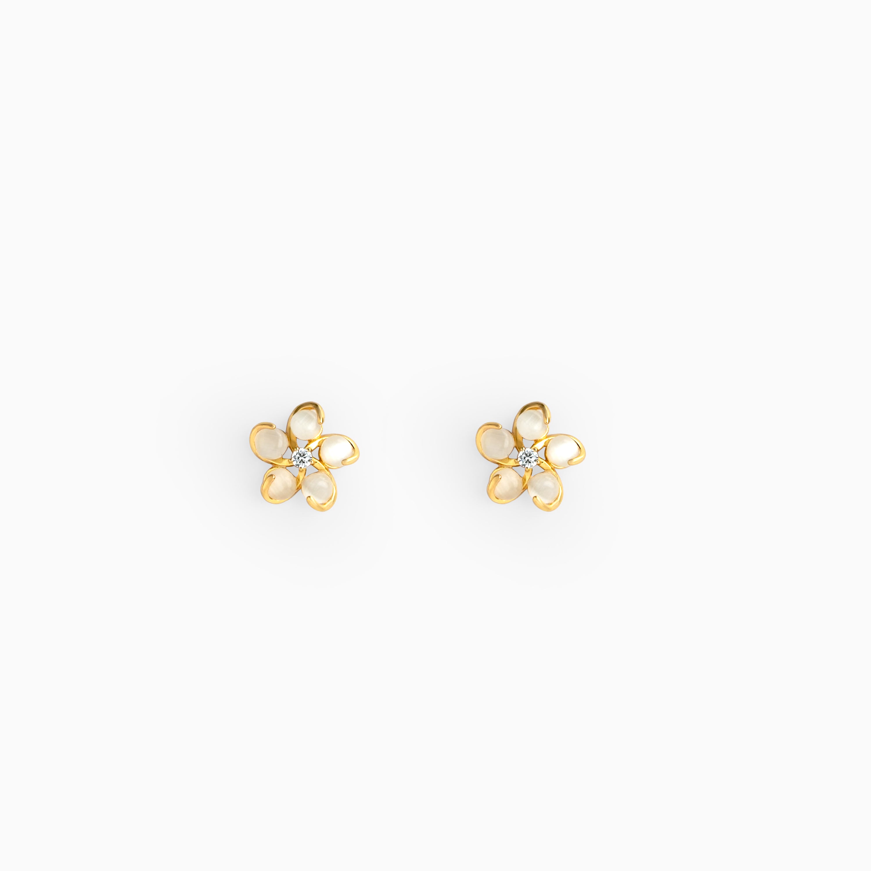 Gold plated stud earrings in floral motif ishna