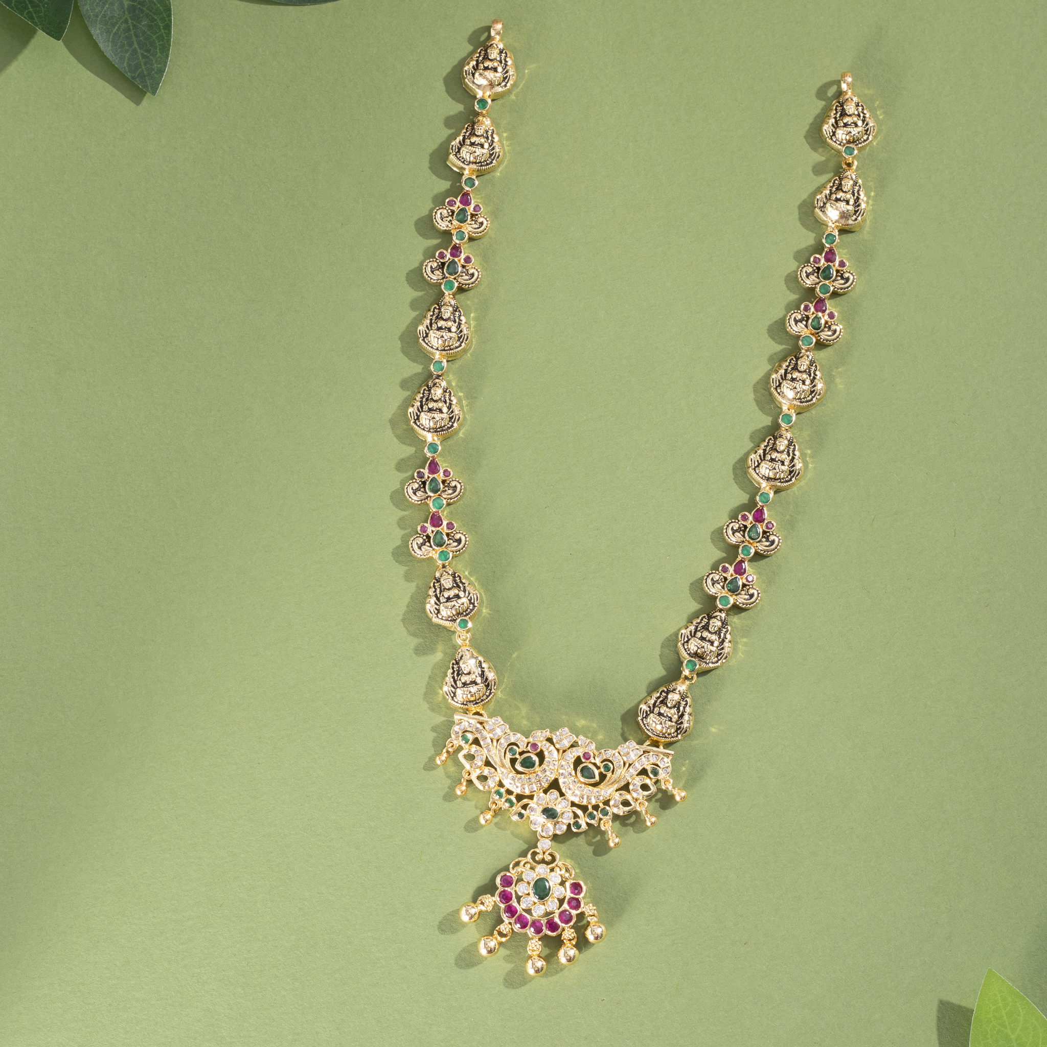 Gold plated temple necklace with deity motifs