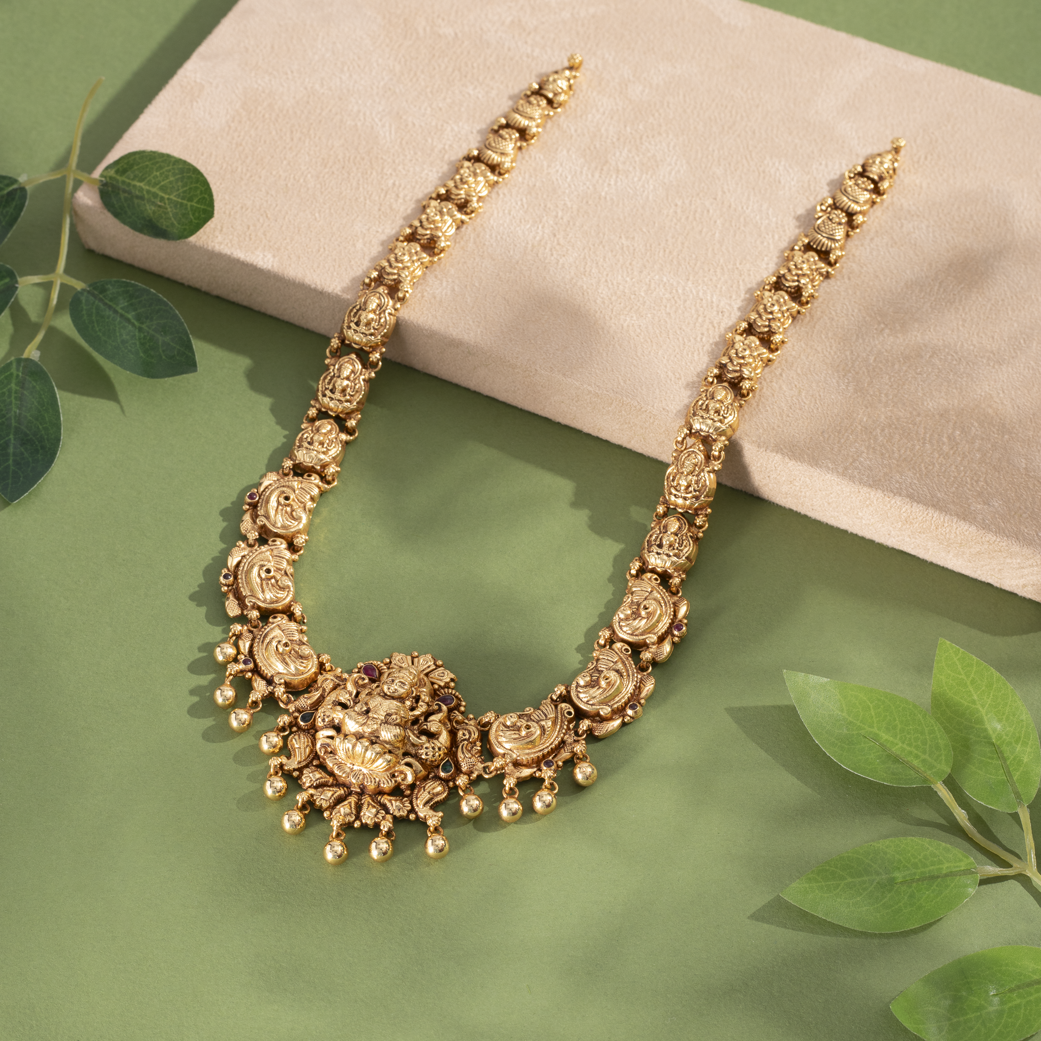 Gold plated temple necklace with goddess motif