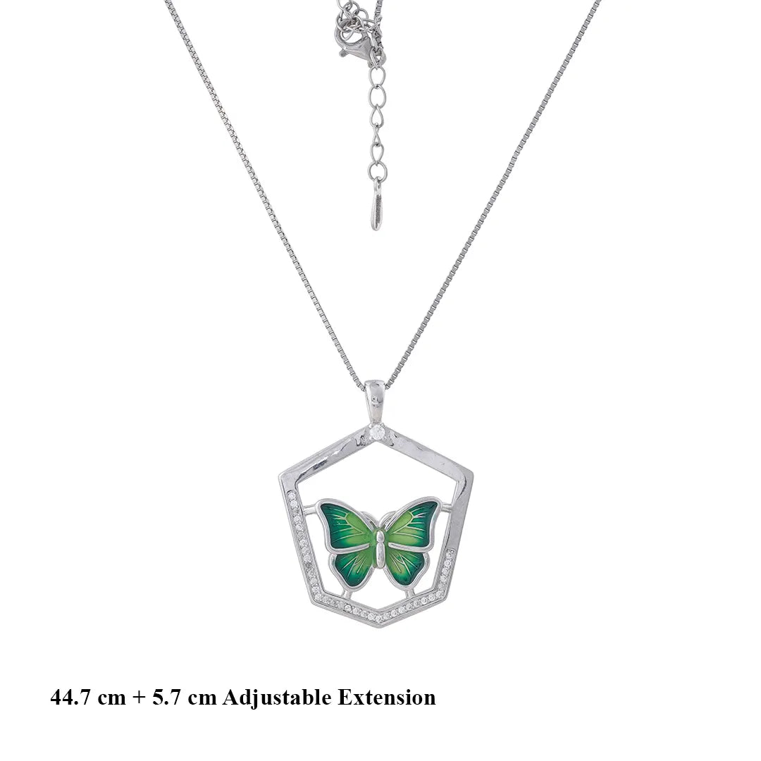 Green Butterfly silver Pendant Chain Set 