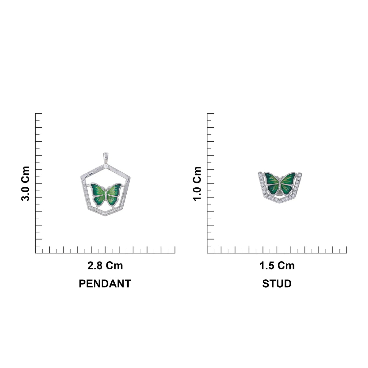 Green Butterfly sterling silver Pendant Chain Set 