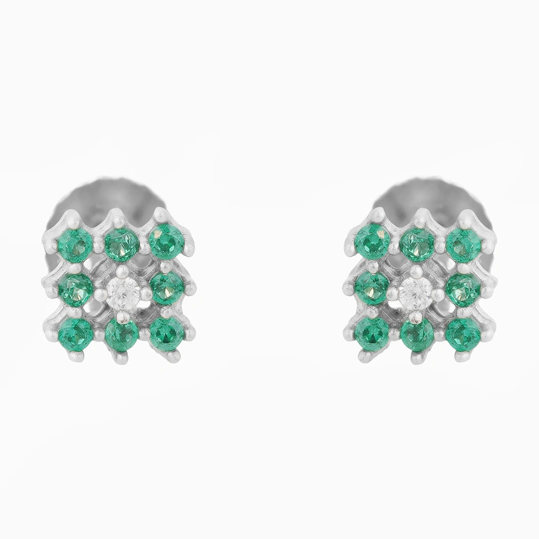 Green Cluster Stud Earrings in 925 Sterling Silver Ishna