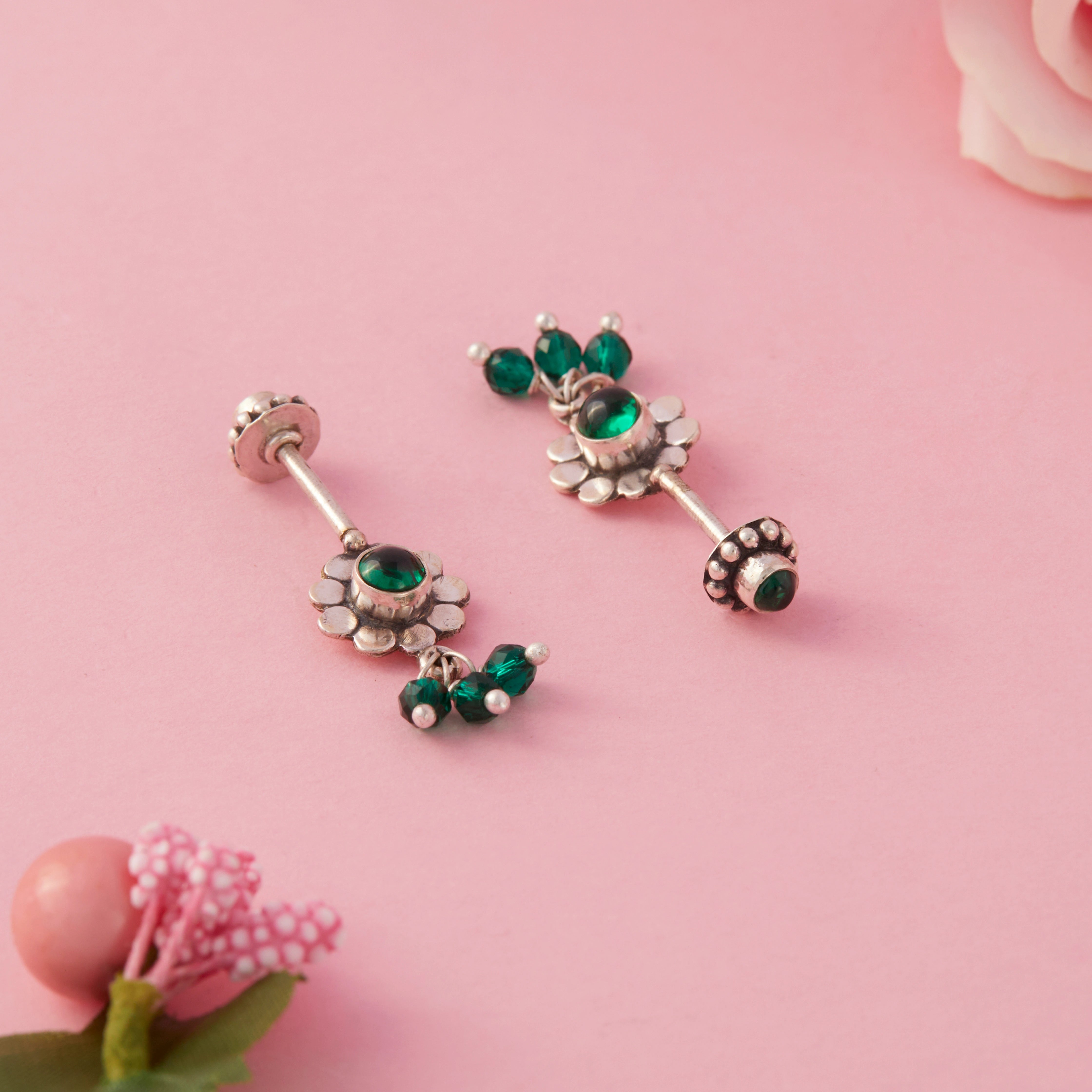 Green Floral Koppu Earrings Ishna
