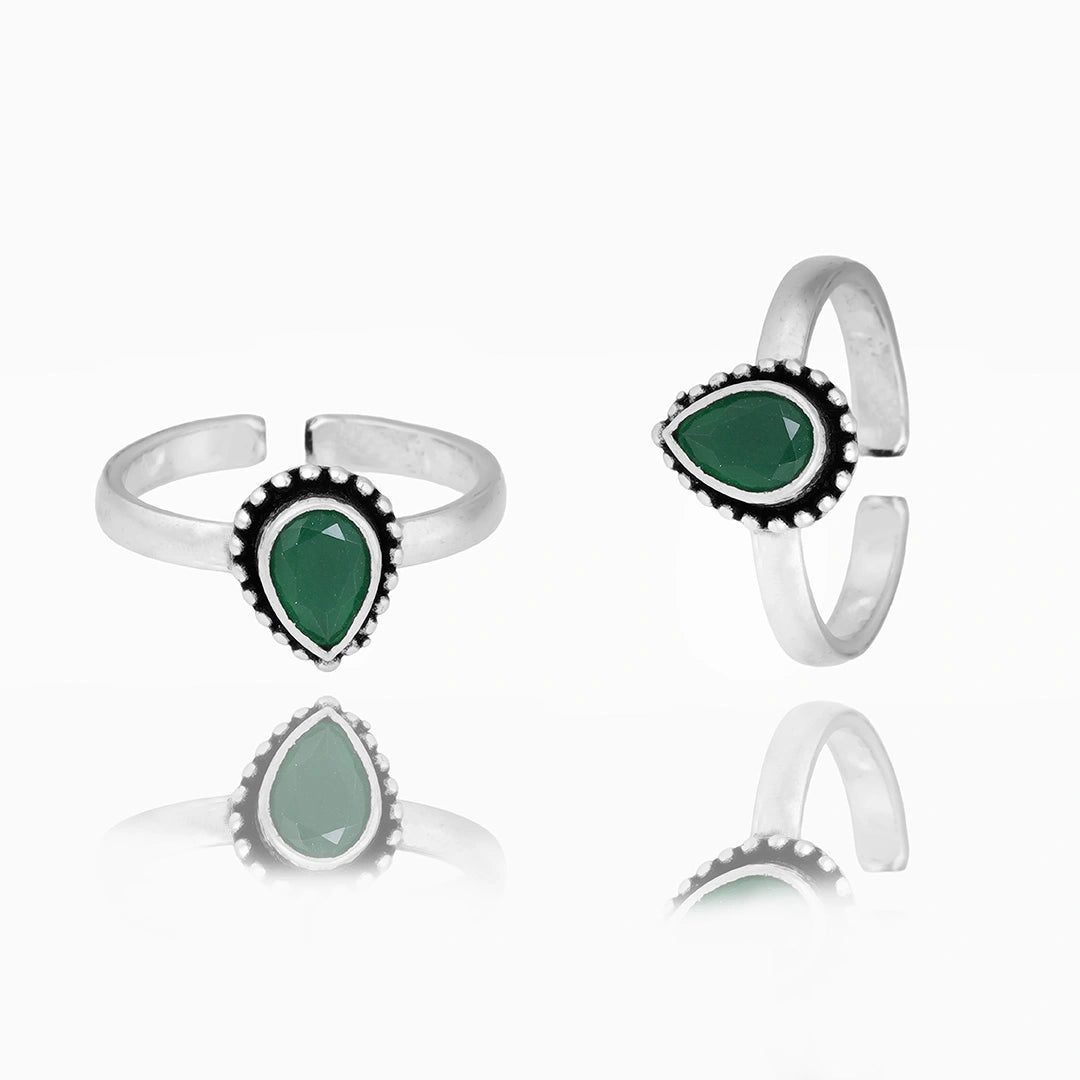 Green Pear Drop Designed Toe Ring Ishna